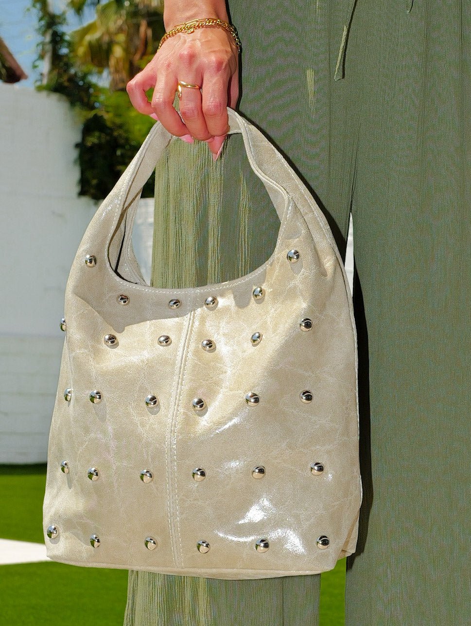 Bolso hombro tachas beige - Image 3