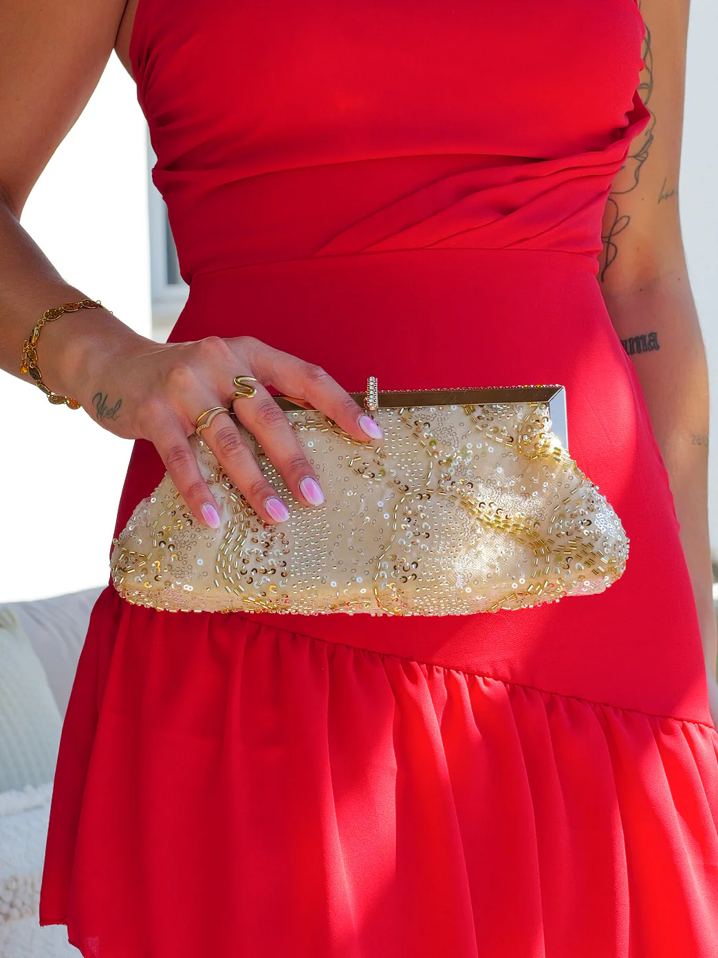 Clutch bombonera lentejuelas dorado - Image 5