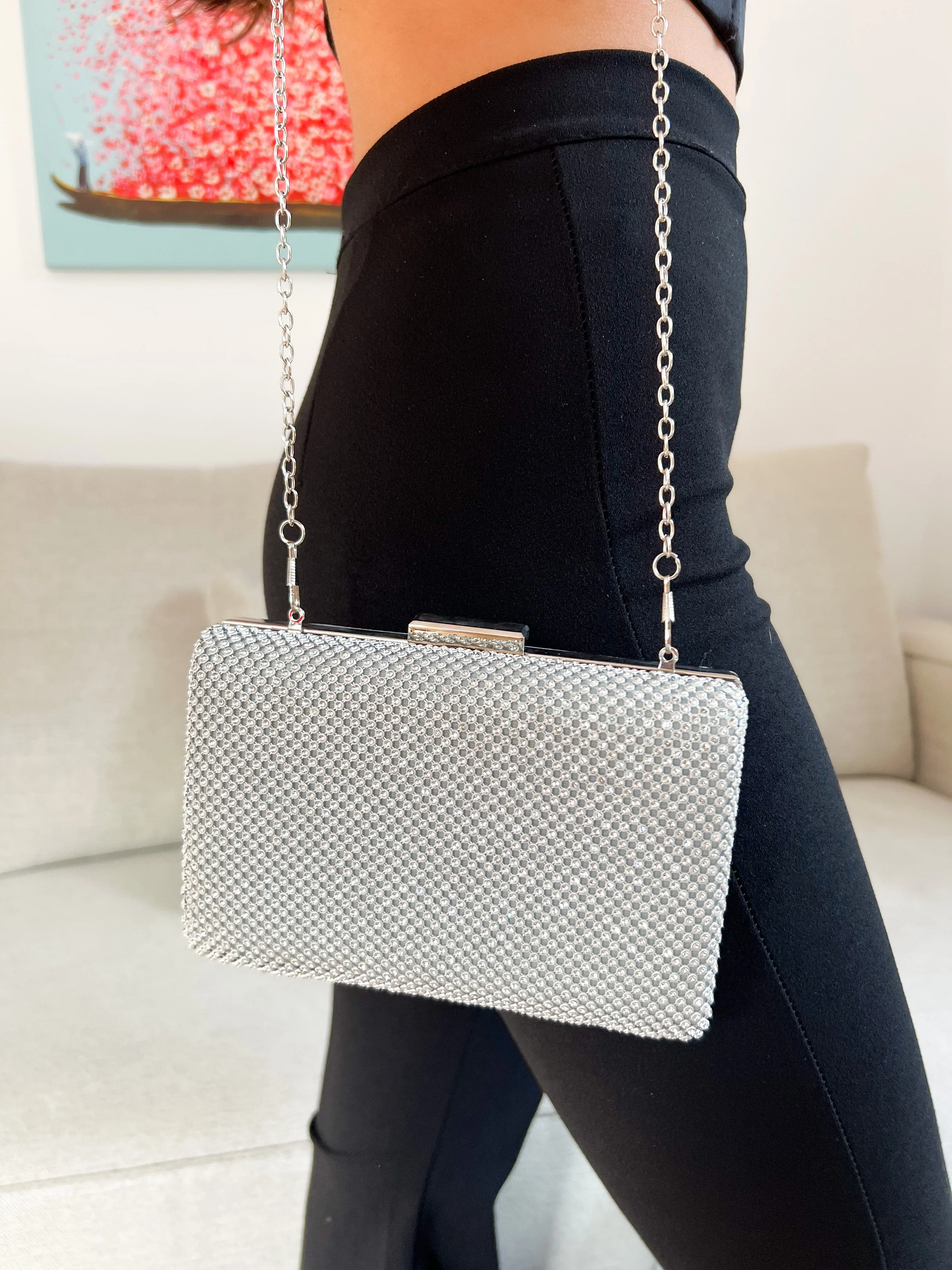 Clutch brillos plateado efecto - Image 4
