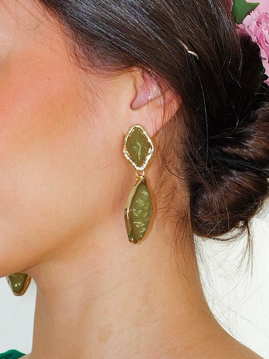 Pendientes rombos piedras verdes - Image 2