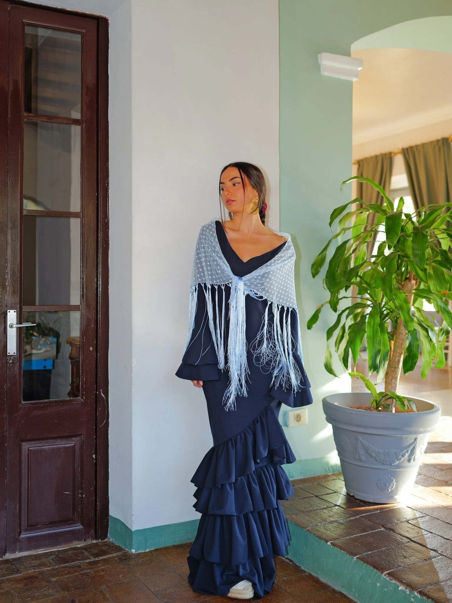 Traje flamenca asimetrico volantes marino - Image 4
