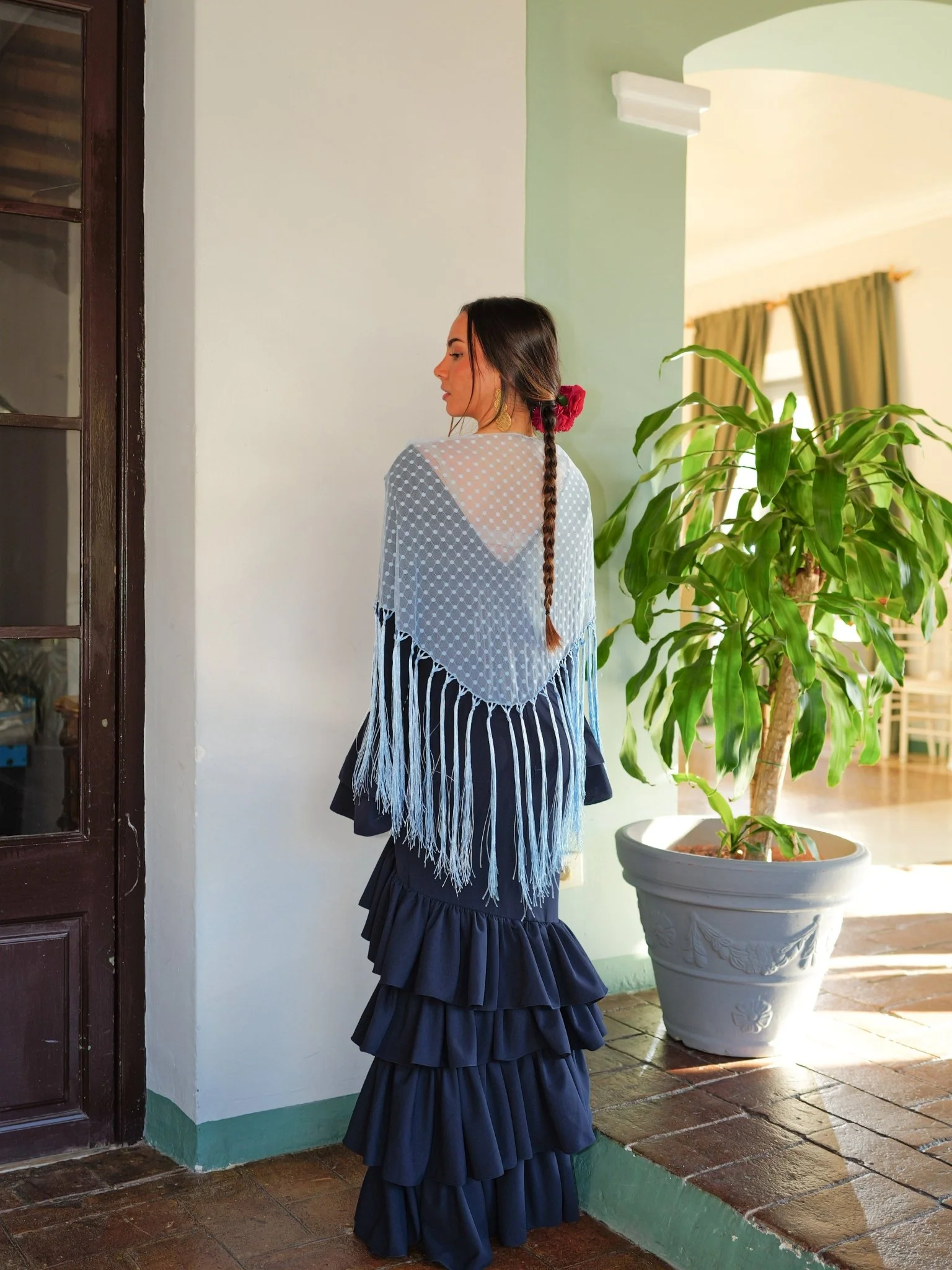 Traje flamenca asimetrico volantes marino - Image 5