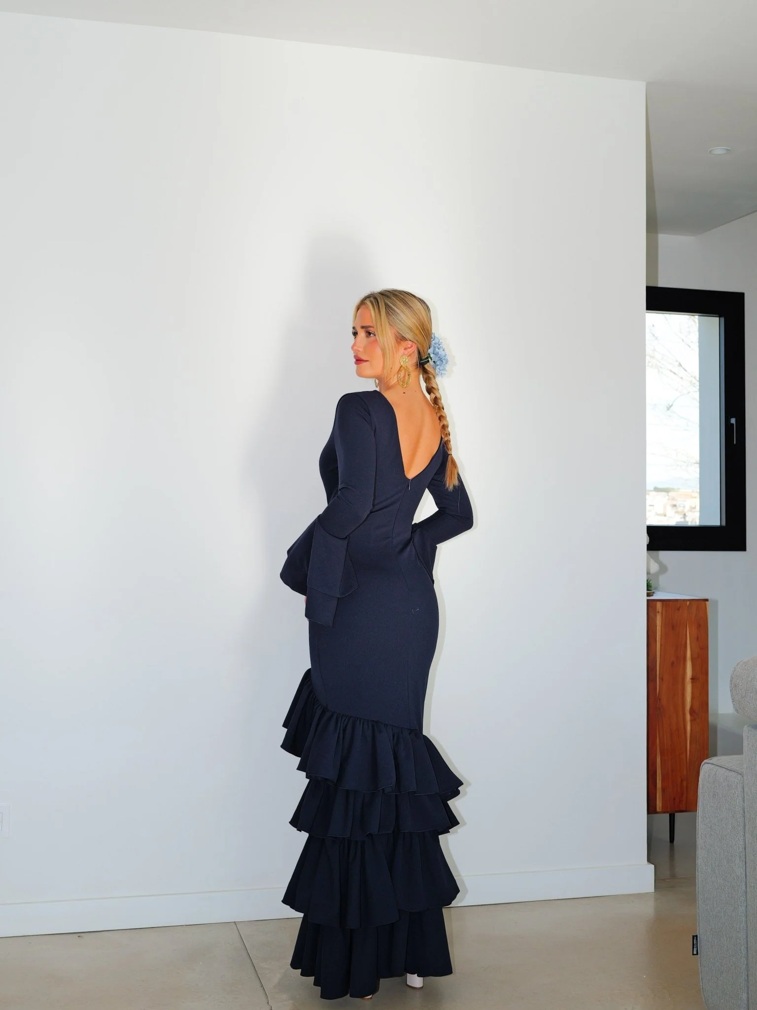 Traje flamenca asimetrico volantes marino - Image 6