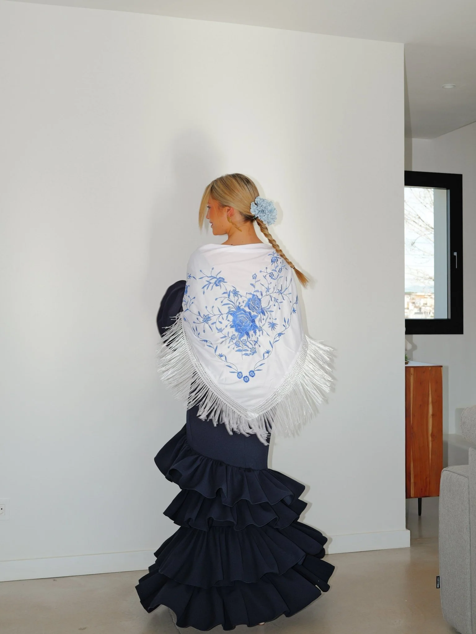 Traje flamenca asimetrico volantes marino - Image 7