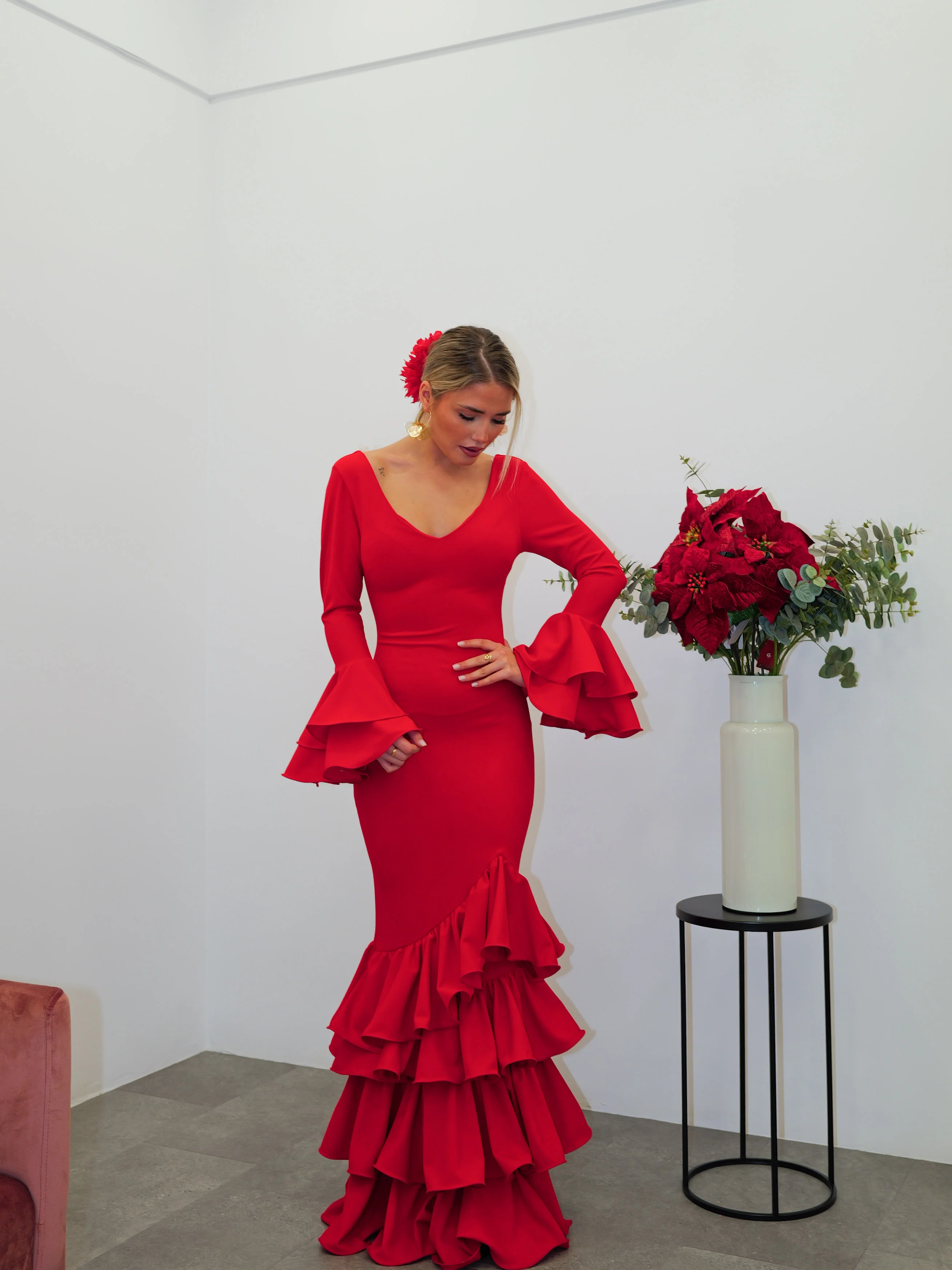 Traje flamenca asimetrico volantes rojo - Image 4