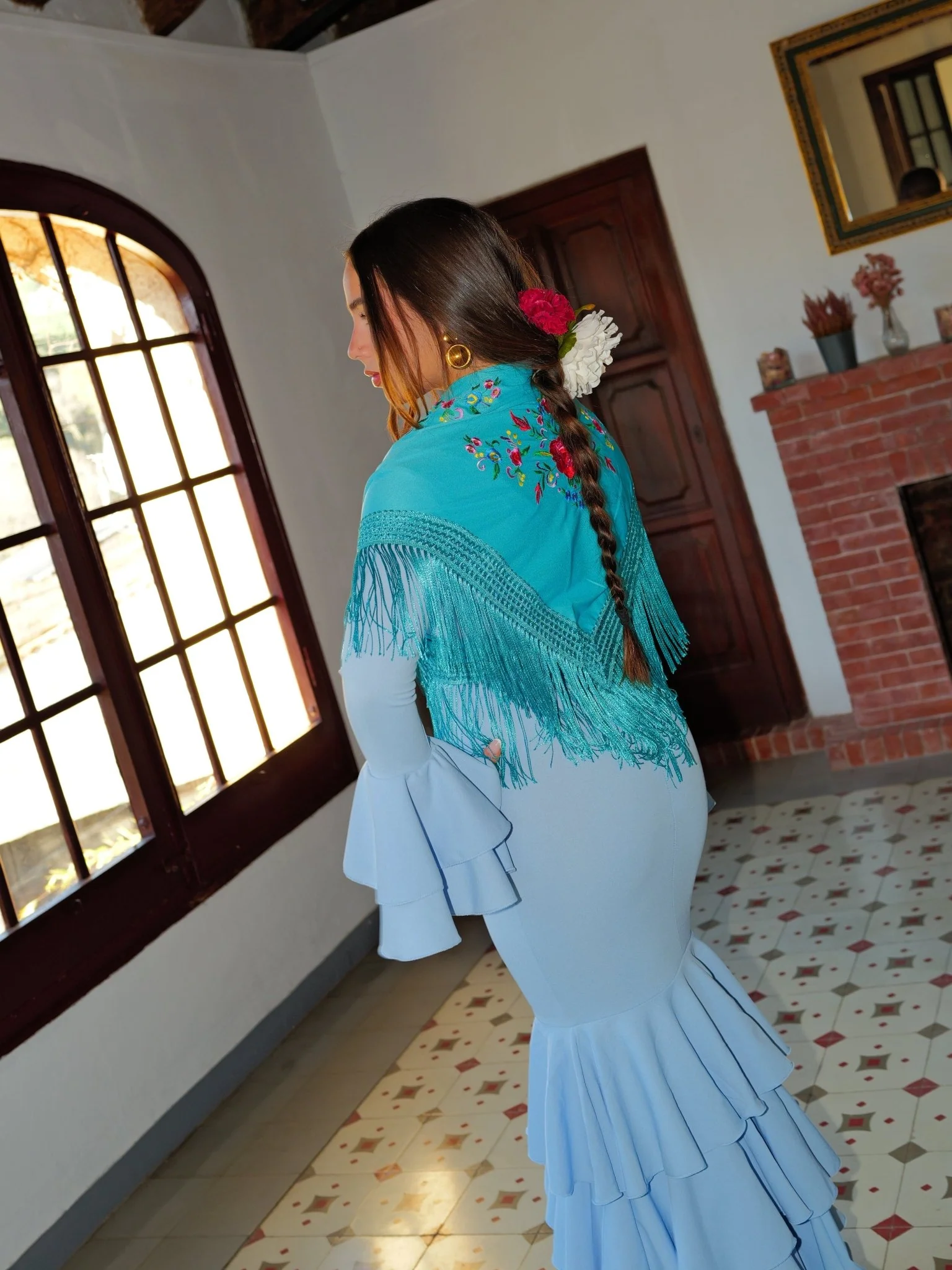 Traje flamenca volantes celeste - Image 3