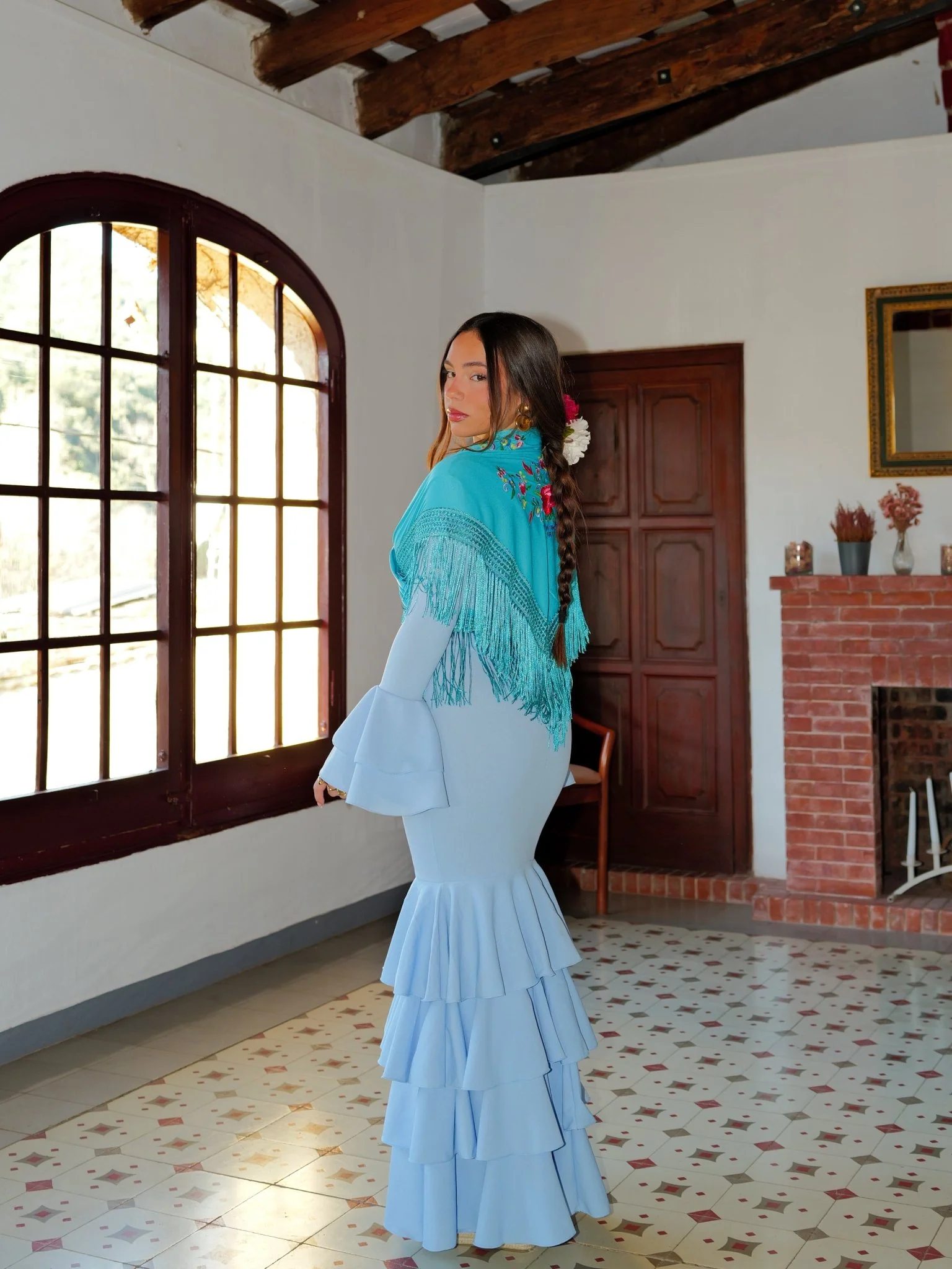 Traje flamenca volantes celeste - Image 4