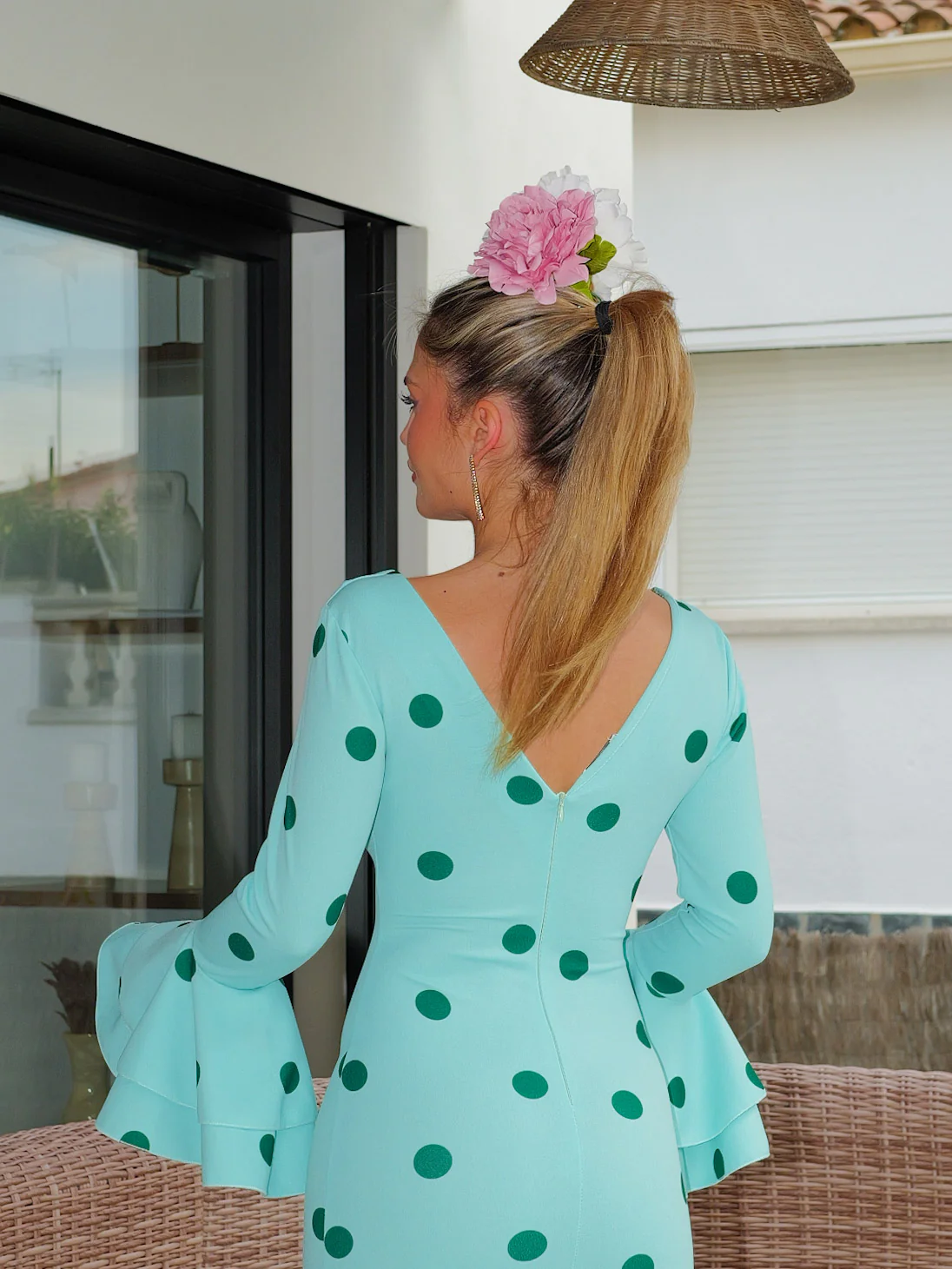 Traje flamenca volantes pico lunares turquesa - Image 8
