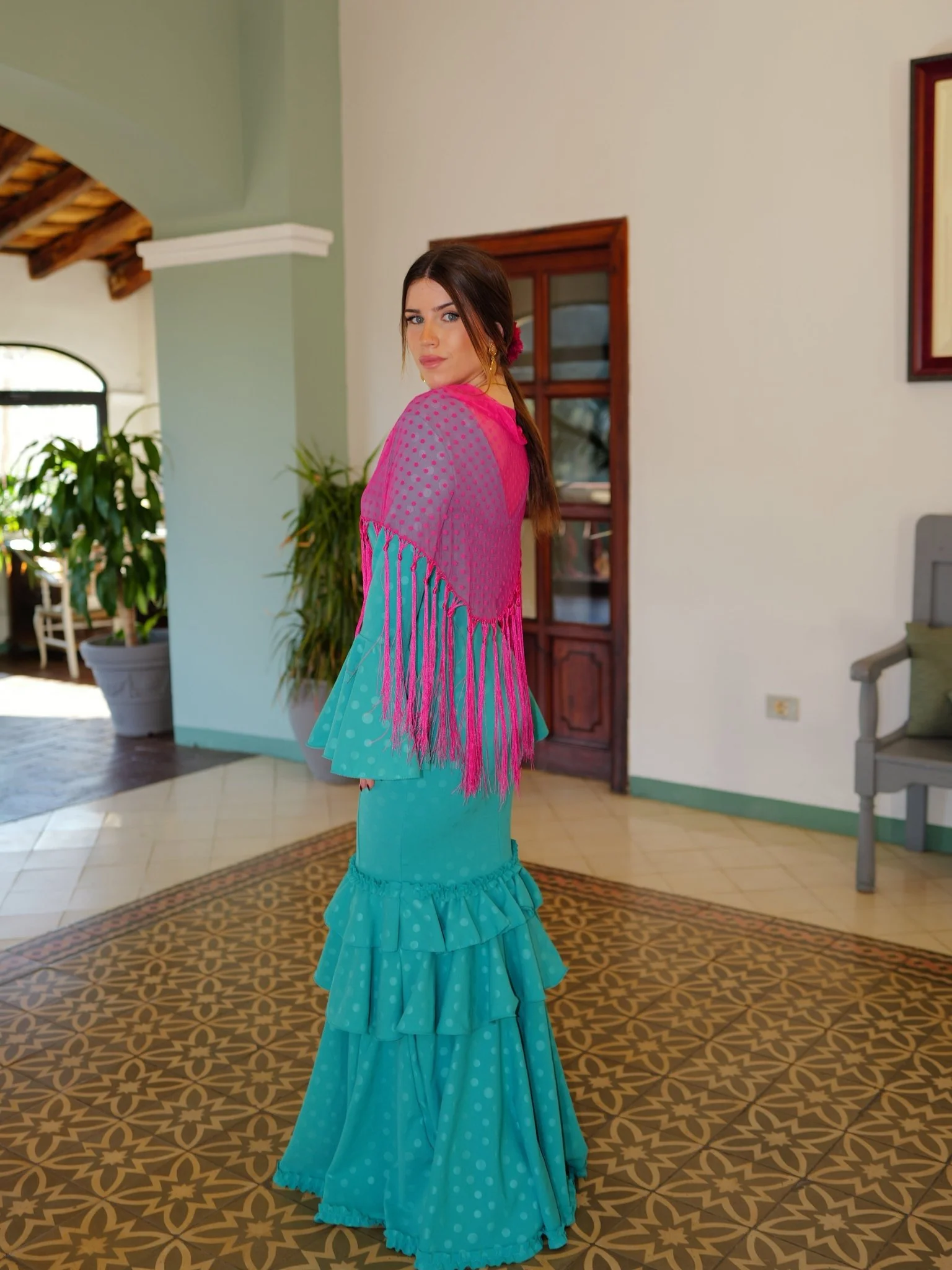 Traje flamenca volantes lunares turquesa - Image 5