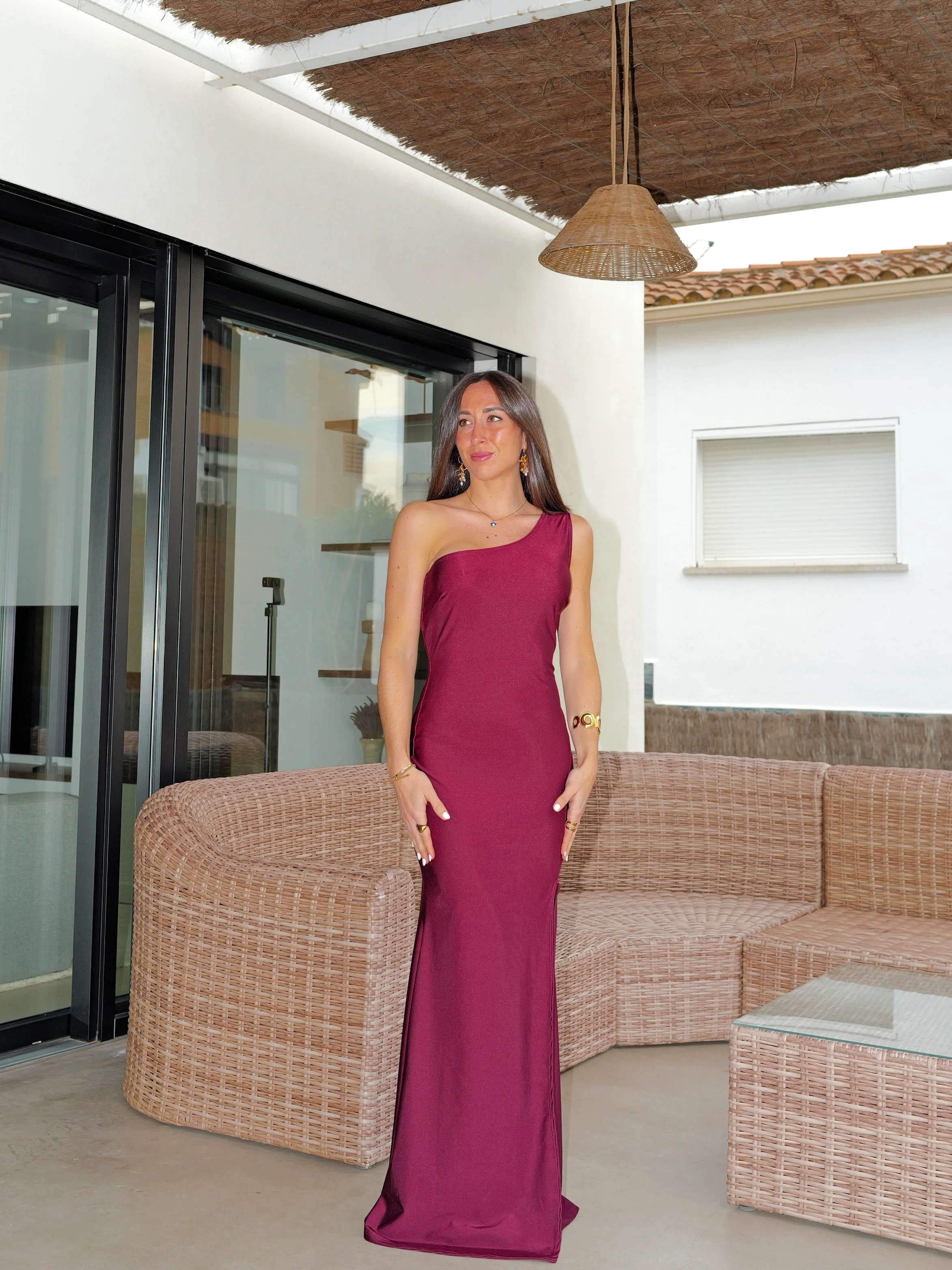 Vestido asim espalda nudo burdeos - Image 5