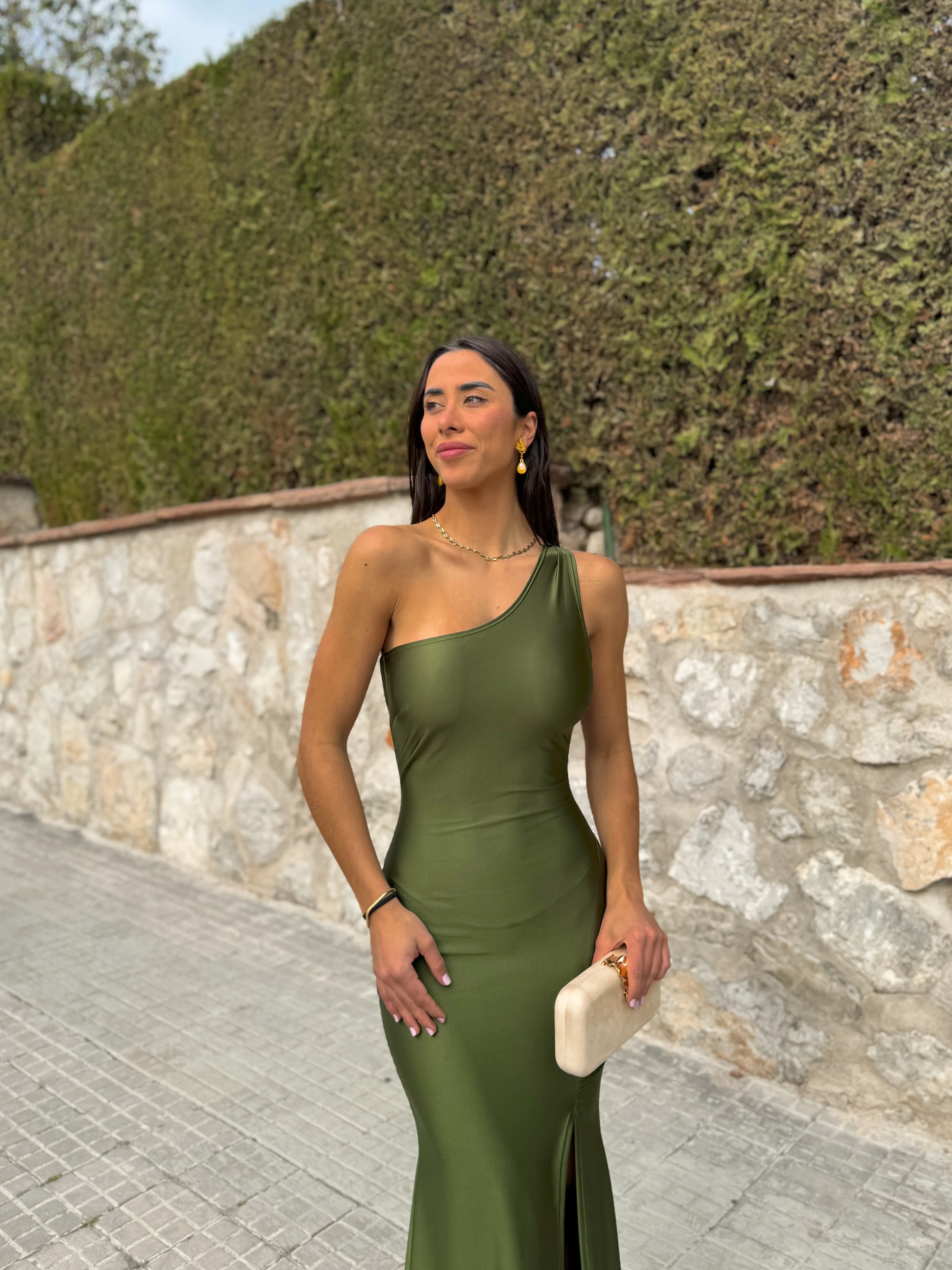 Vestido asim espalda nudo oliva - Image 10