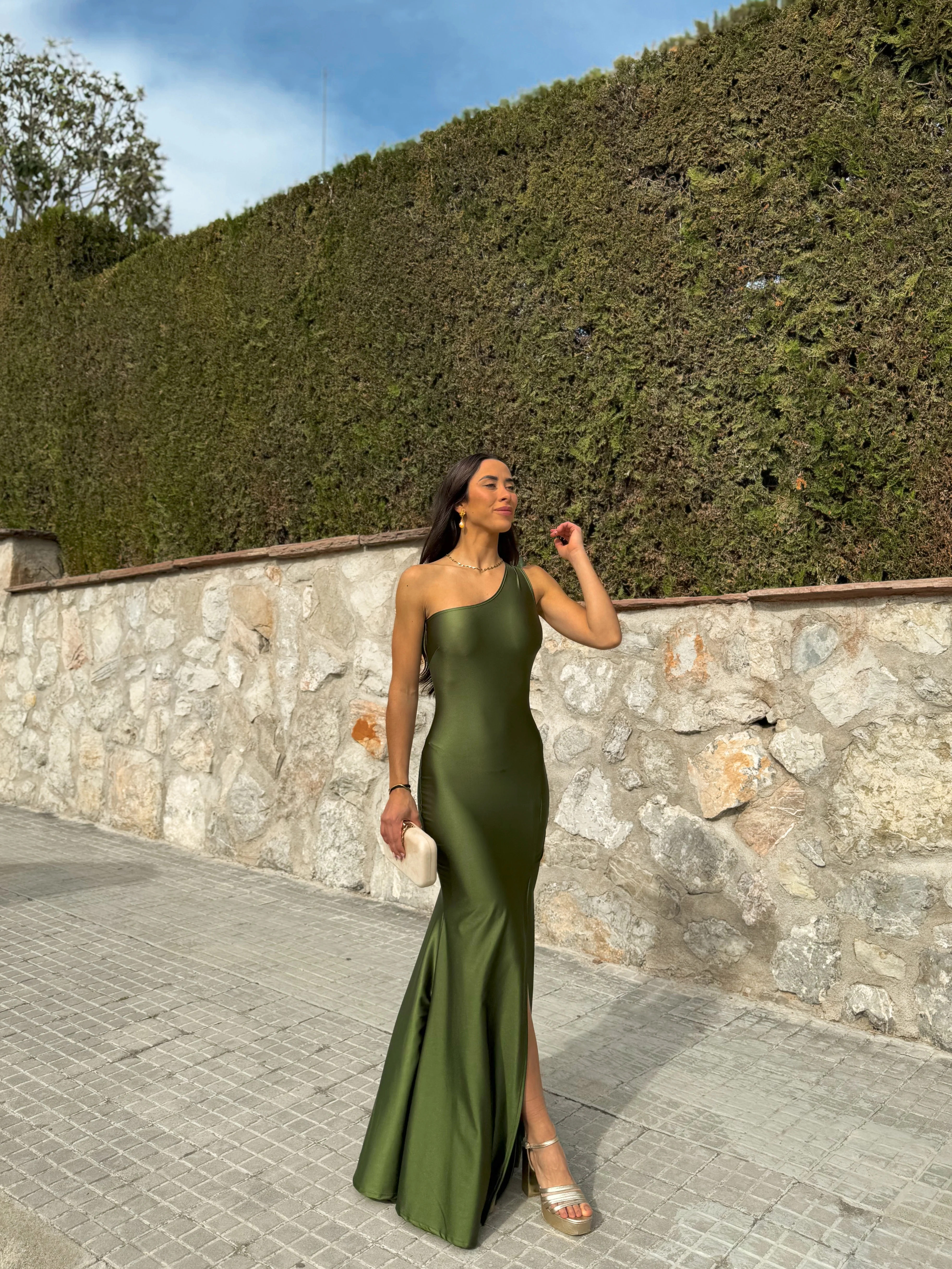 Vestido asim espalda nudo oliva - Image 5