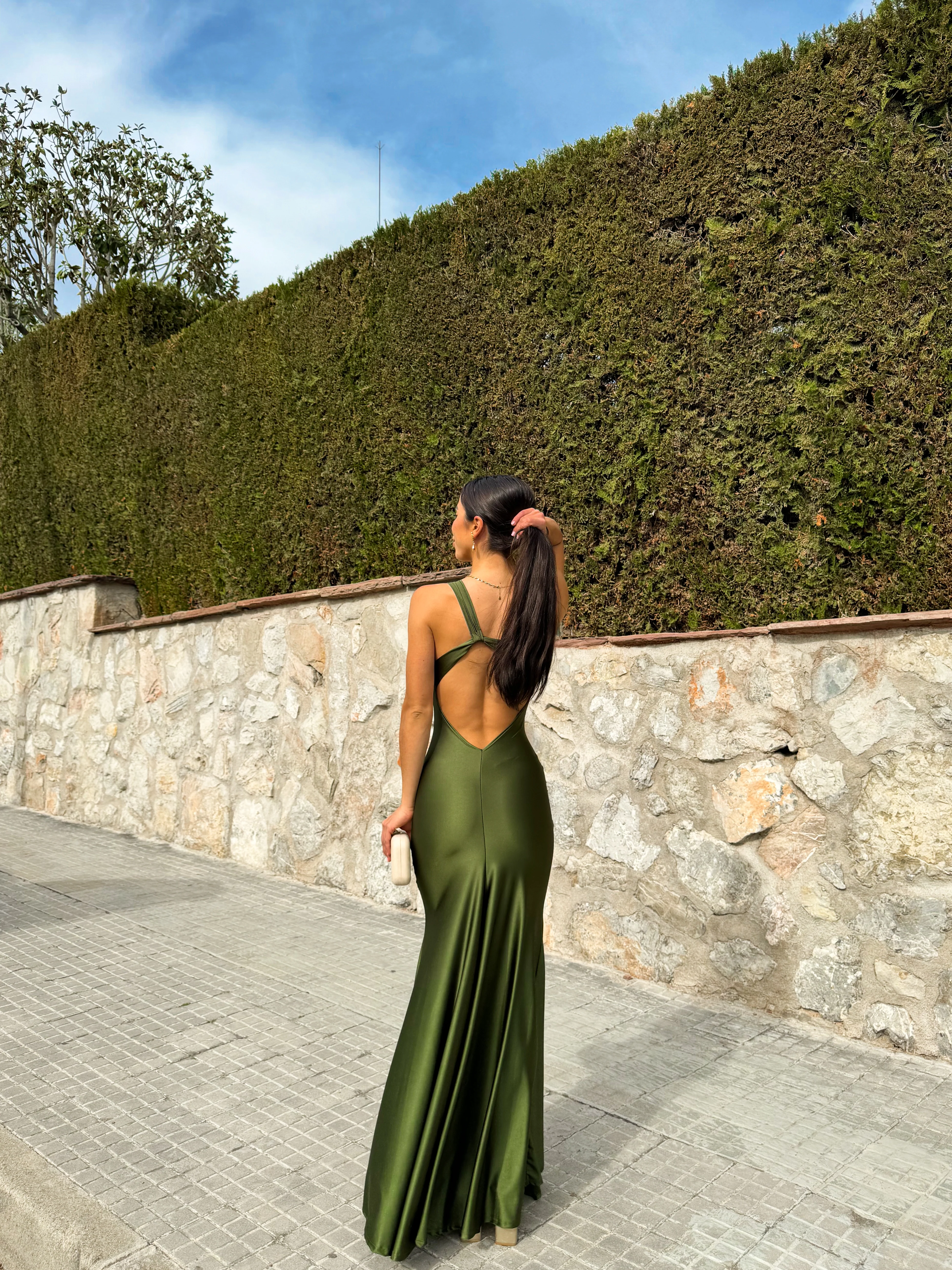 Vestido asim espalda nudo oliva - Image 6