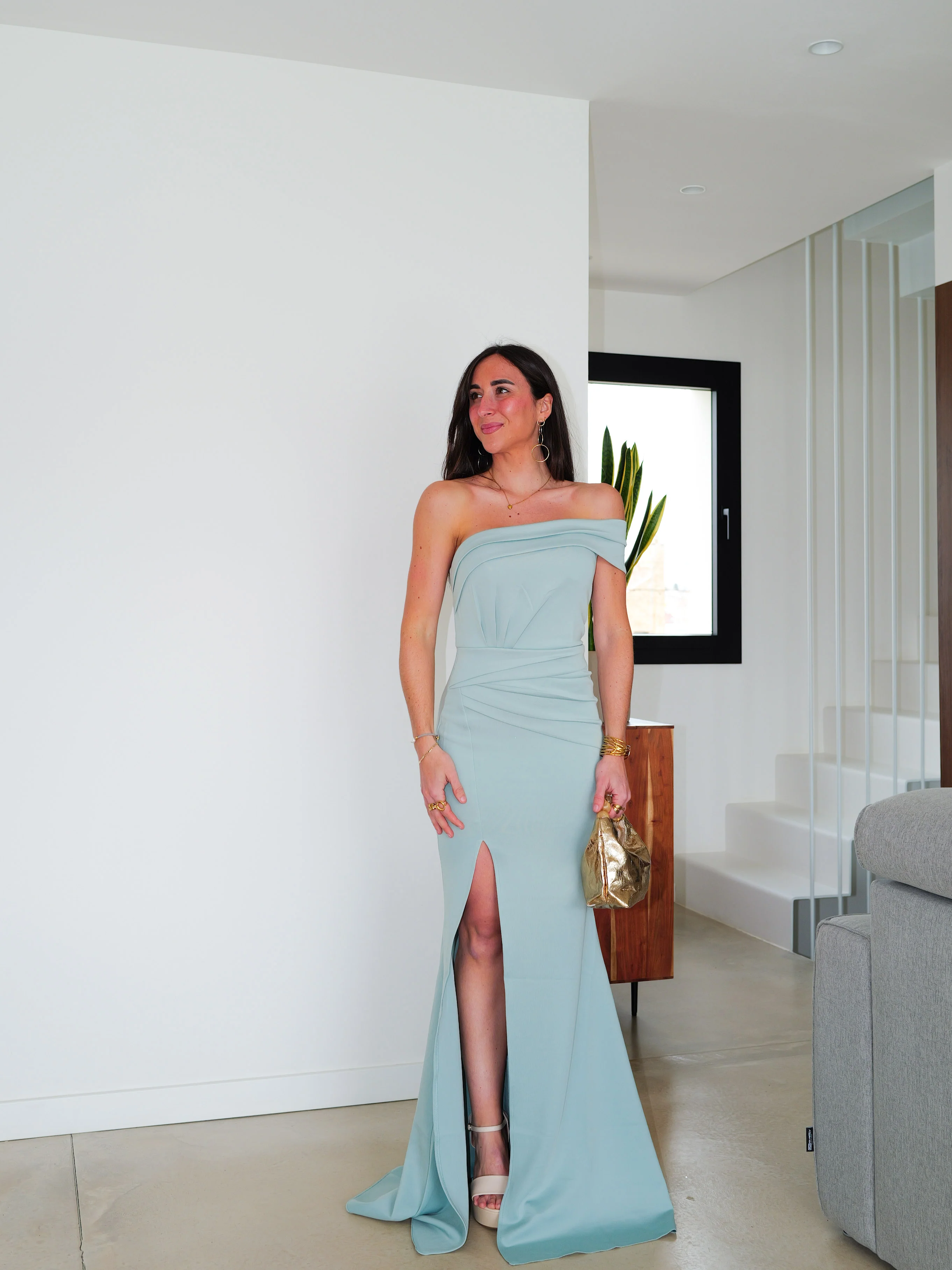 Vestido banda asimétrico fruncido menta - Image 5