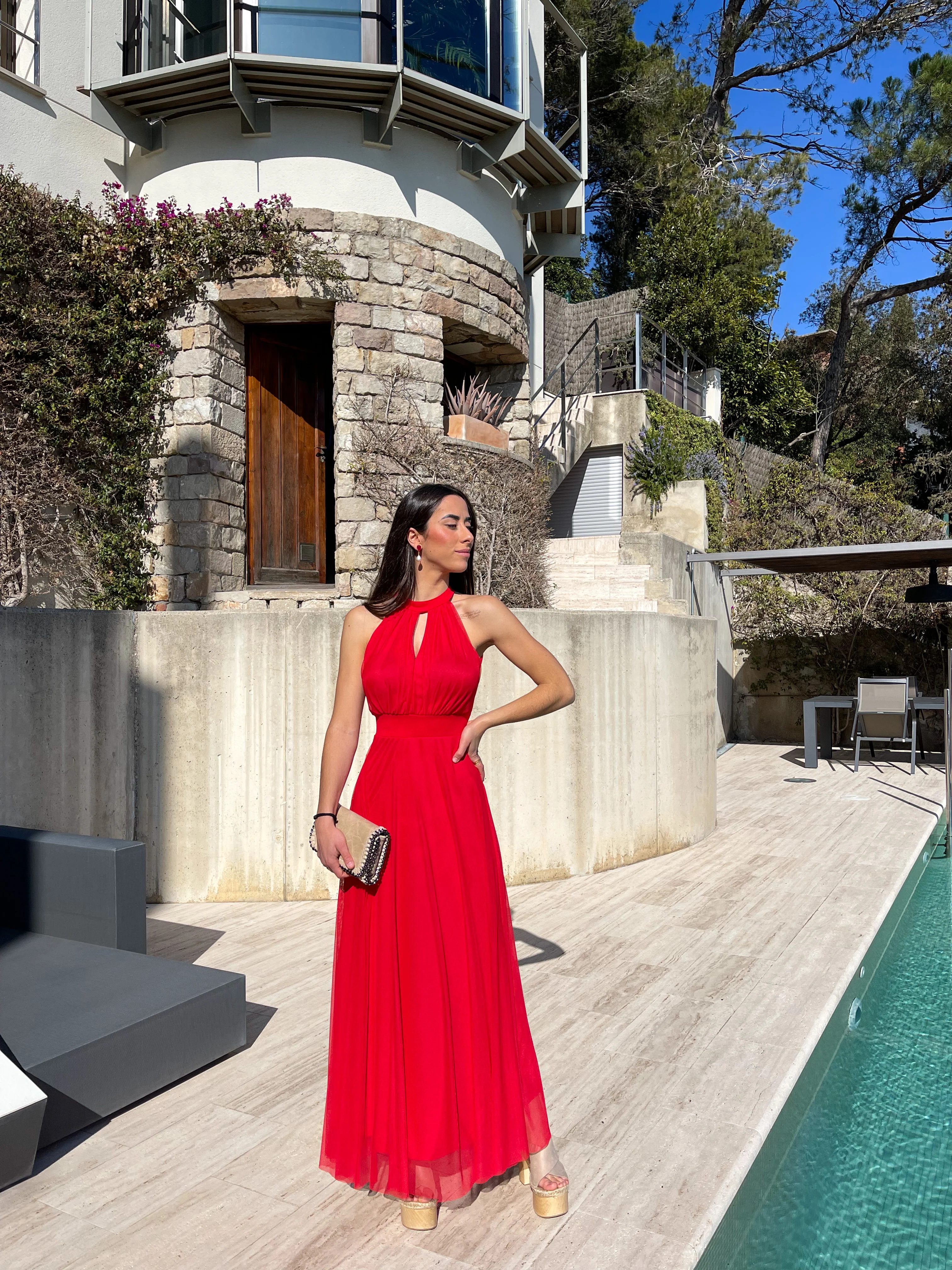 Vestido banda halter tulle rojo - Image 8