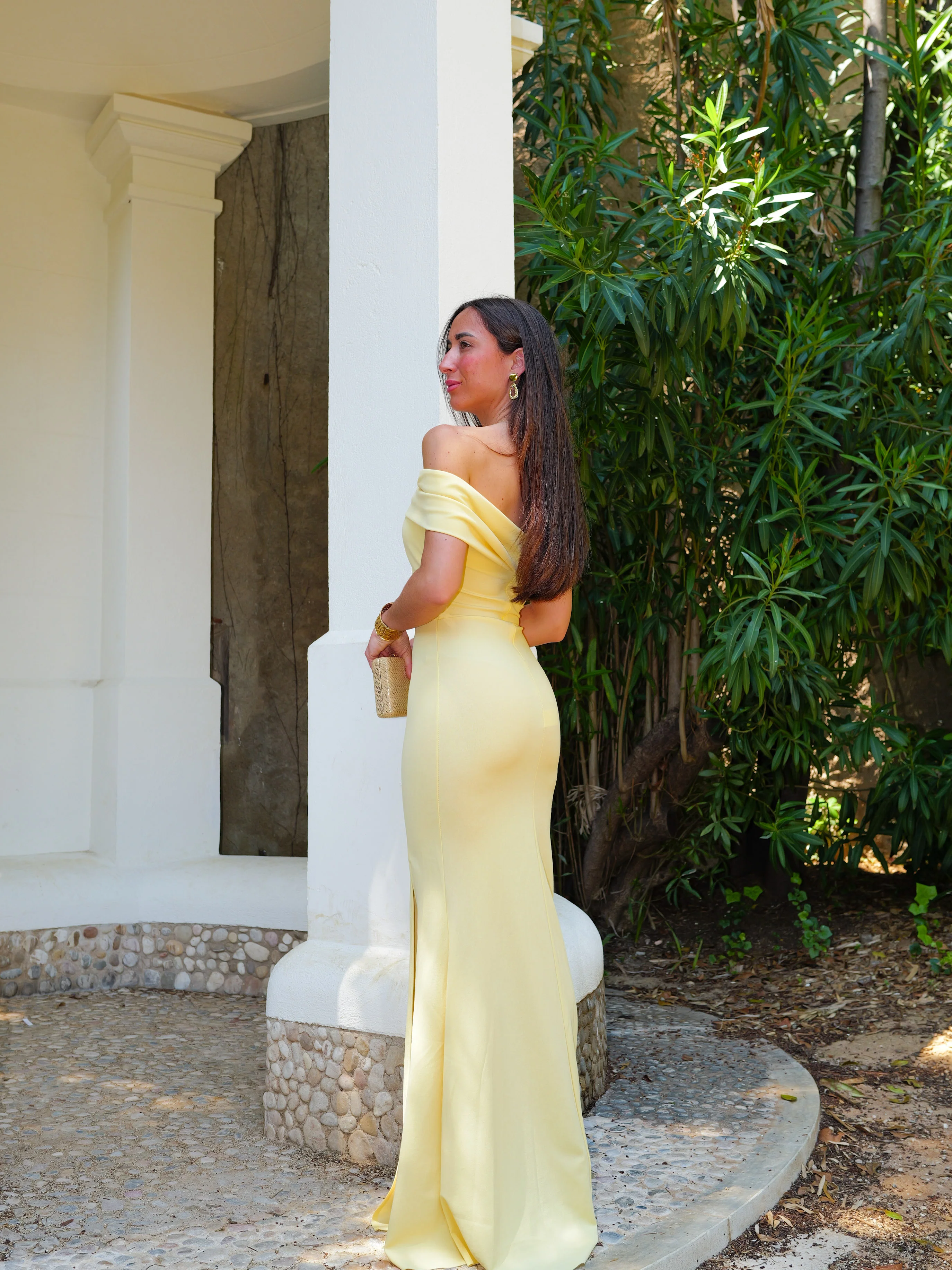 Vestido bardot efecto lazo amarillo - Image 3