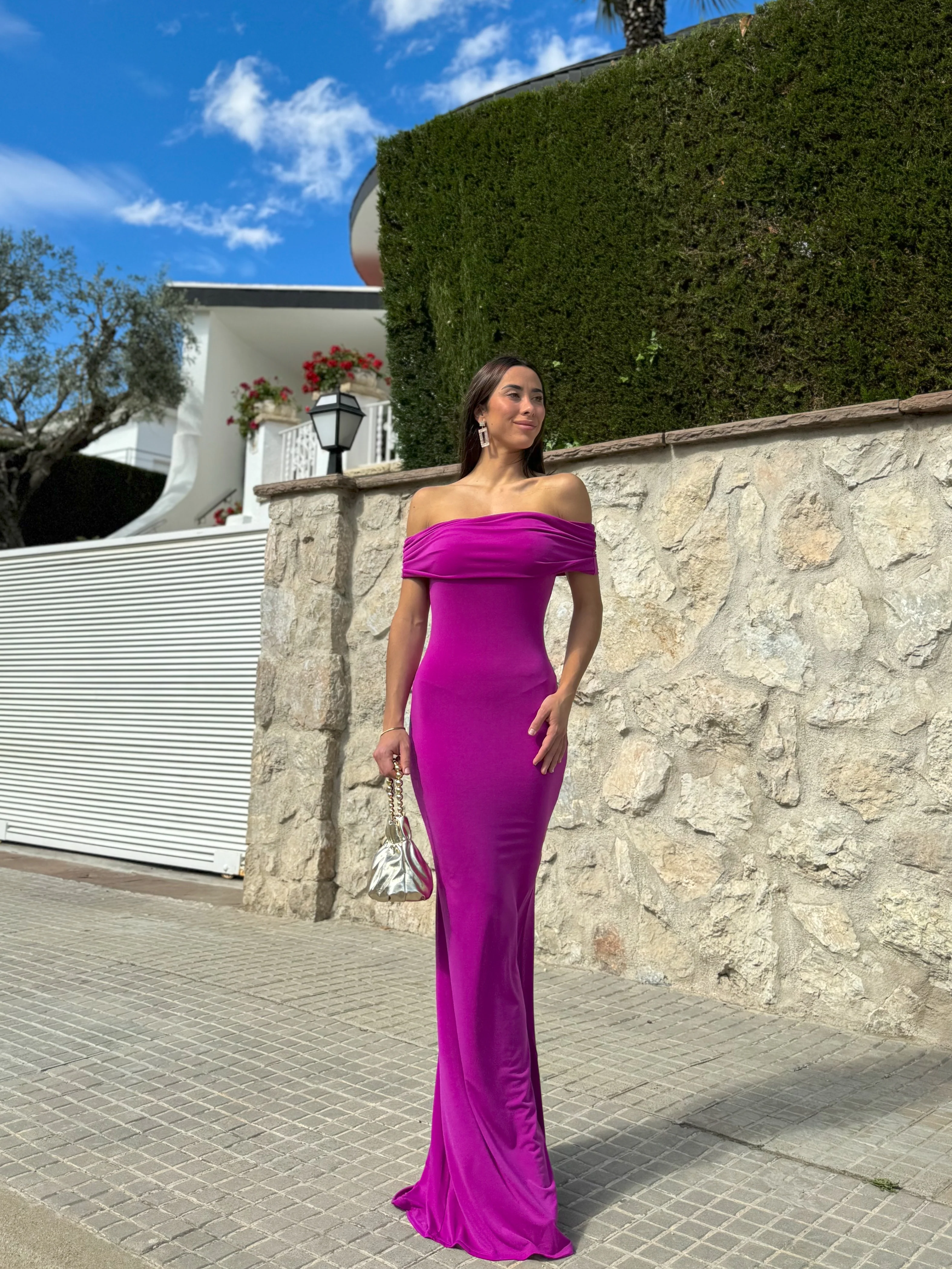 Vestido bardot espalda amarena - Image 5