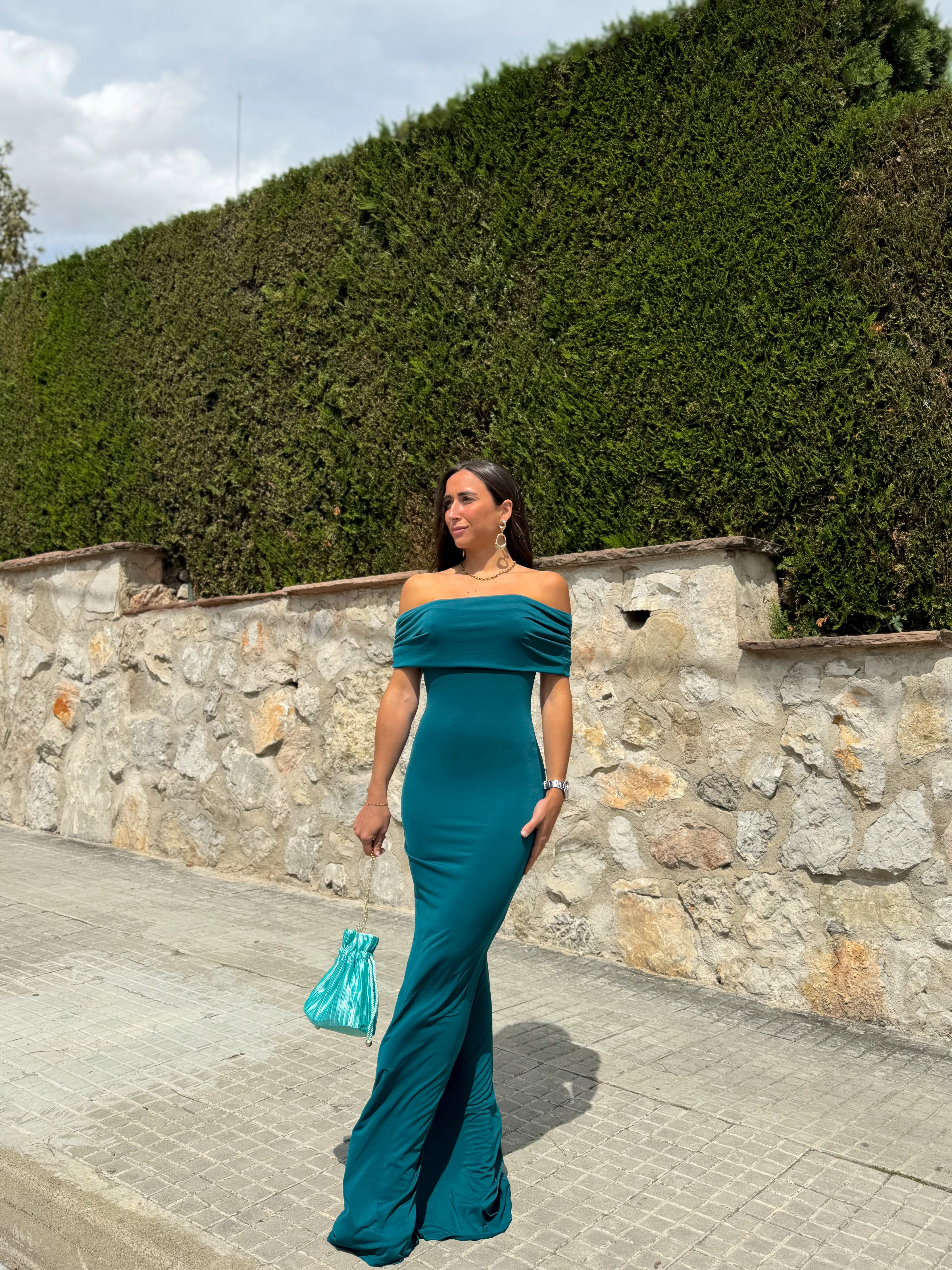 Vestido bardot espalda petróleo - Image 4