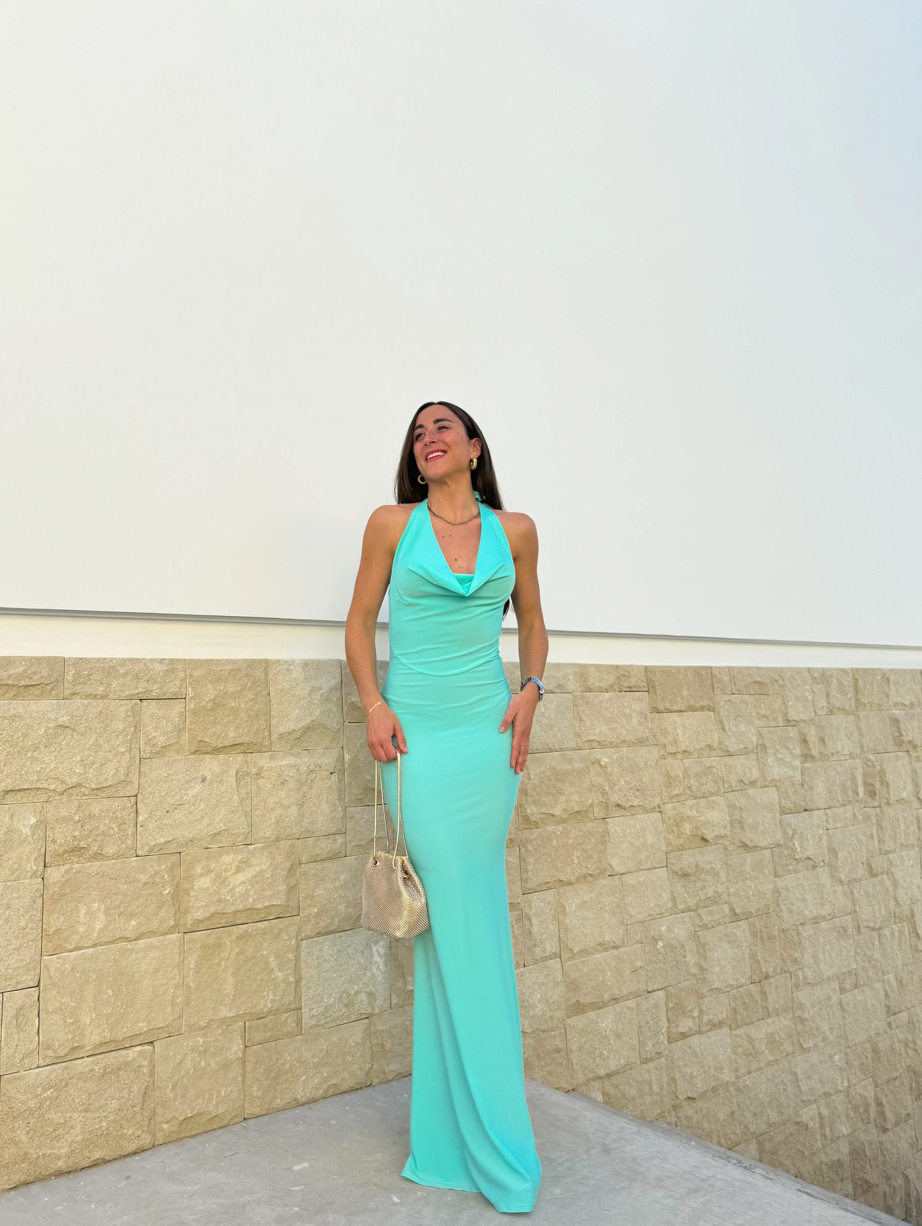 Vestido cascada largo turquesa - Image 6