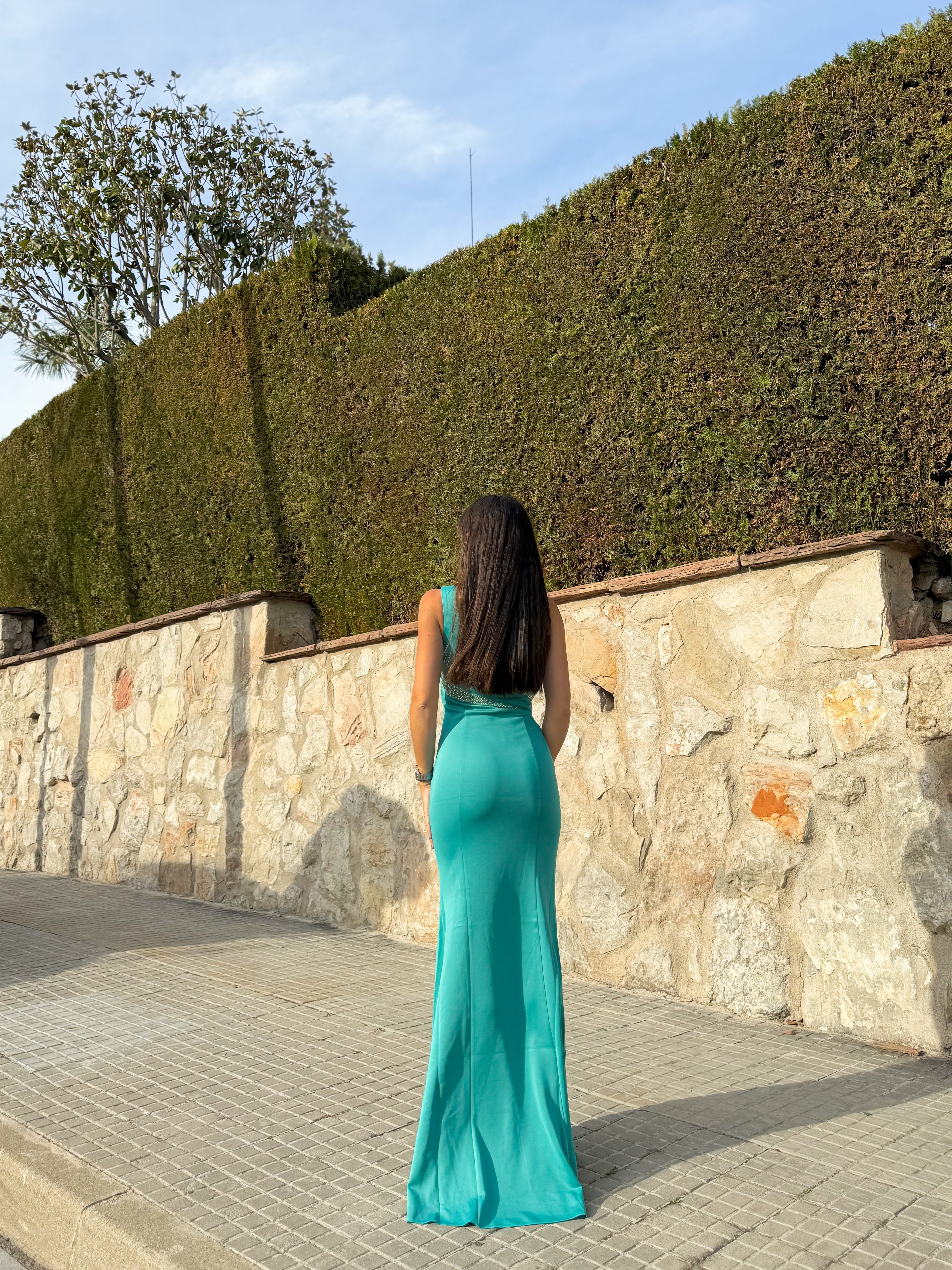Vestido cintura brillos turquesa - Image 7