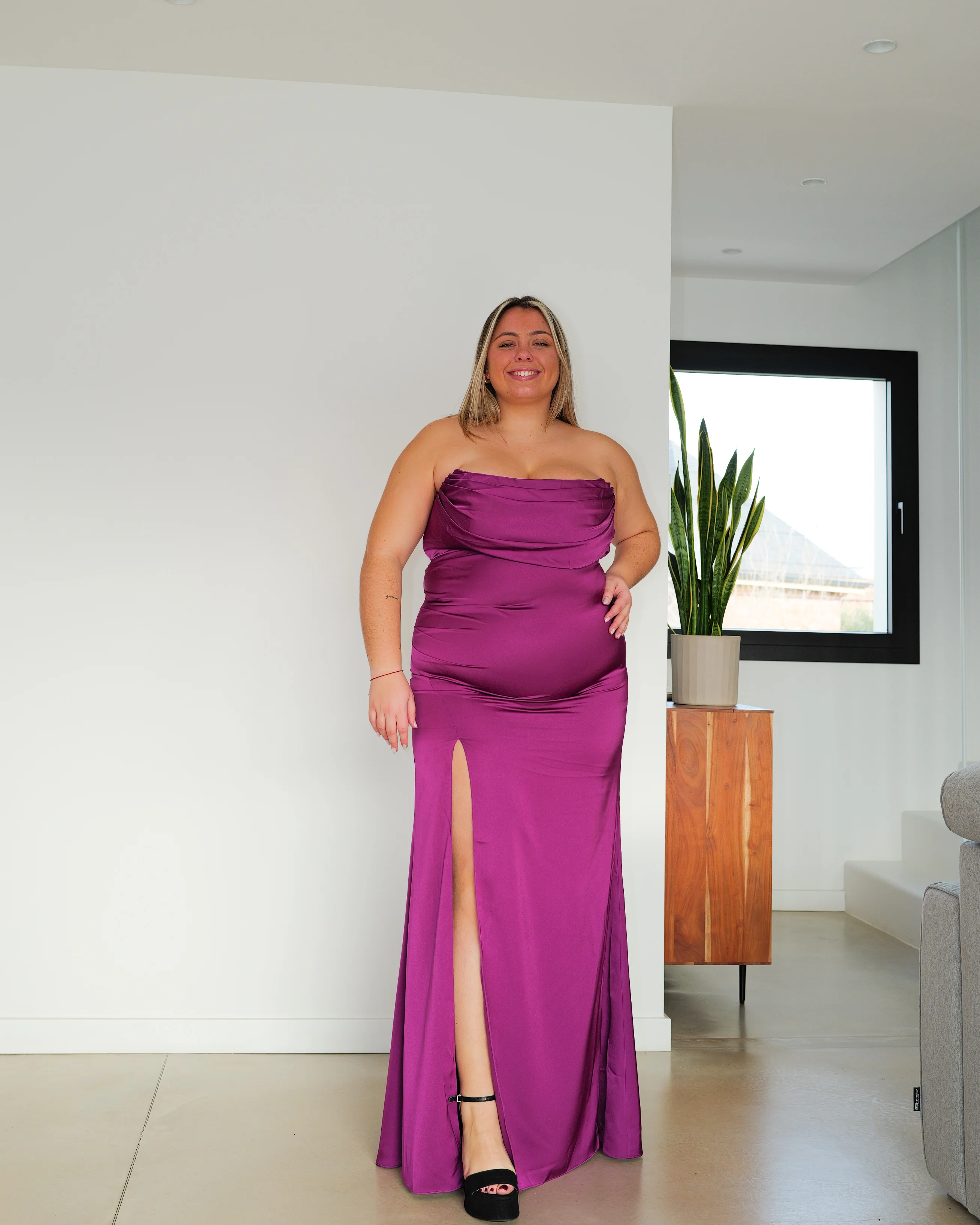 Vestido corsé palabra drapeado amarena - Image 3