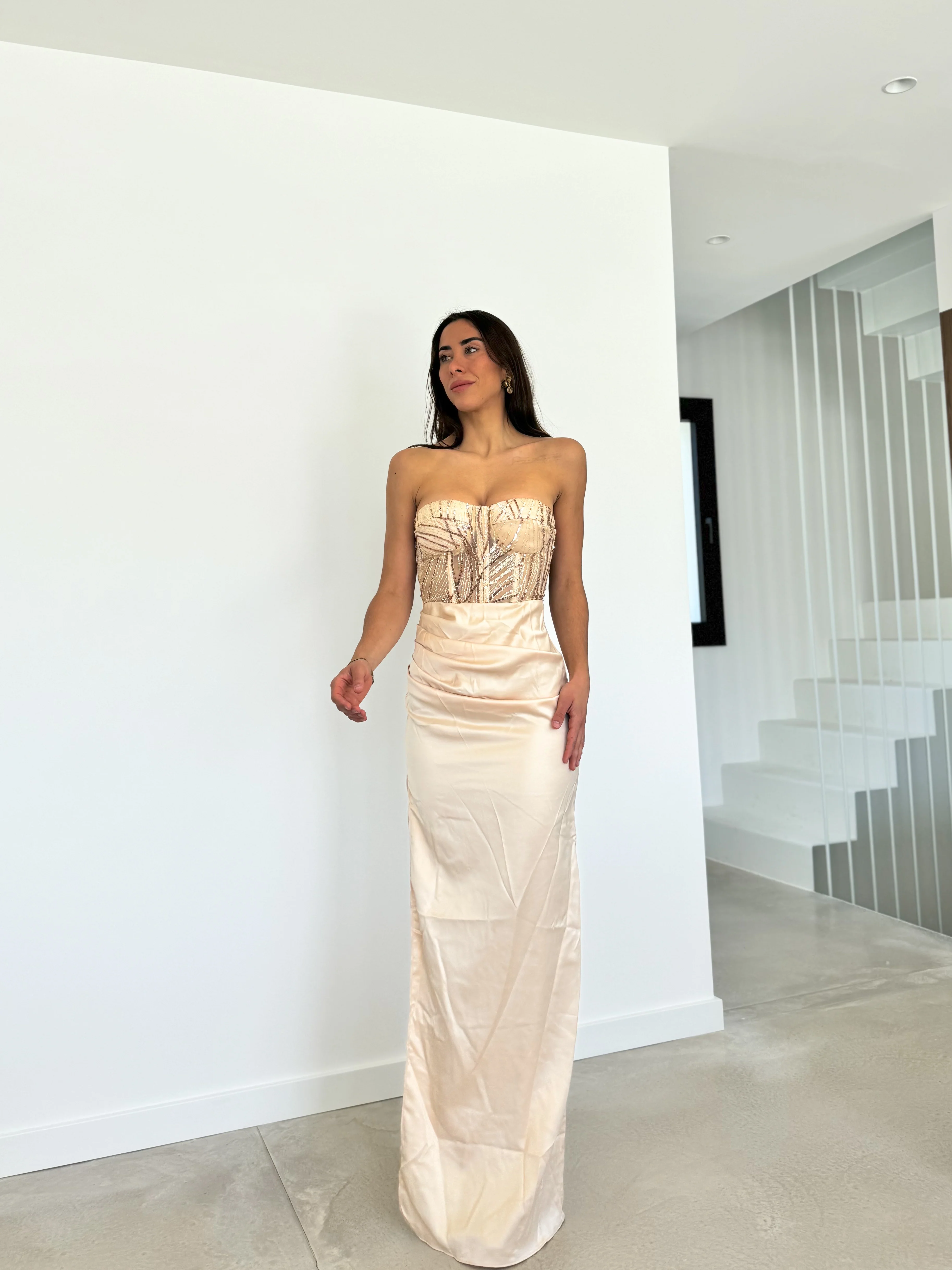 Vestido corse brillo saten dorado - Image 3