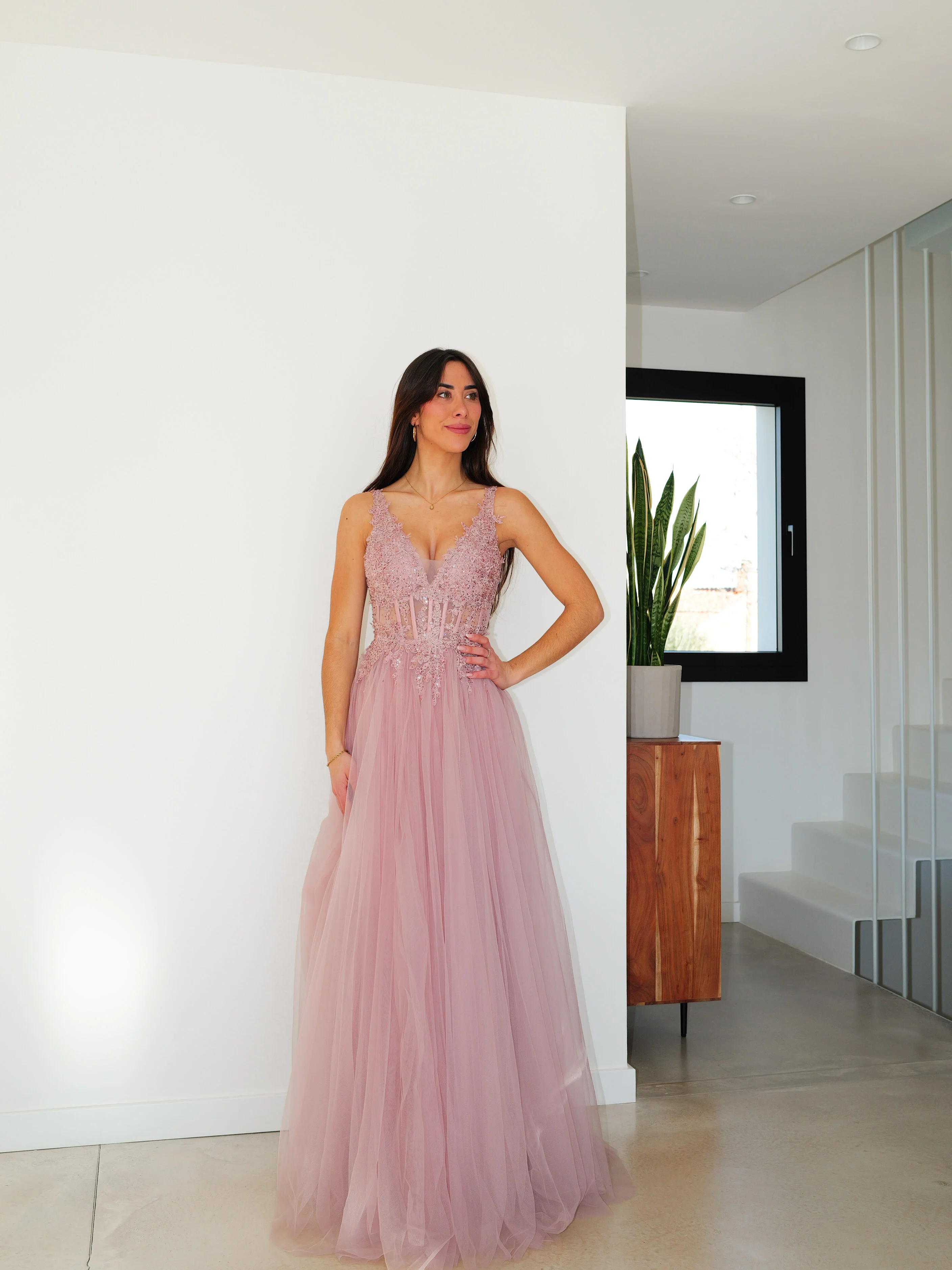 Vestido corsé pico tulle rosa - Image 4