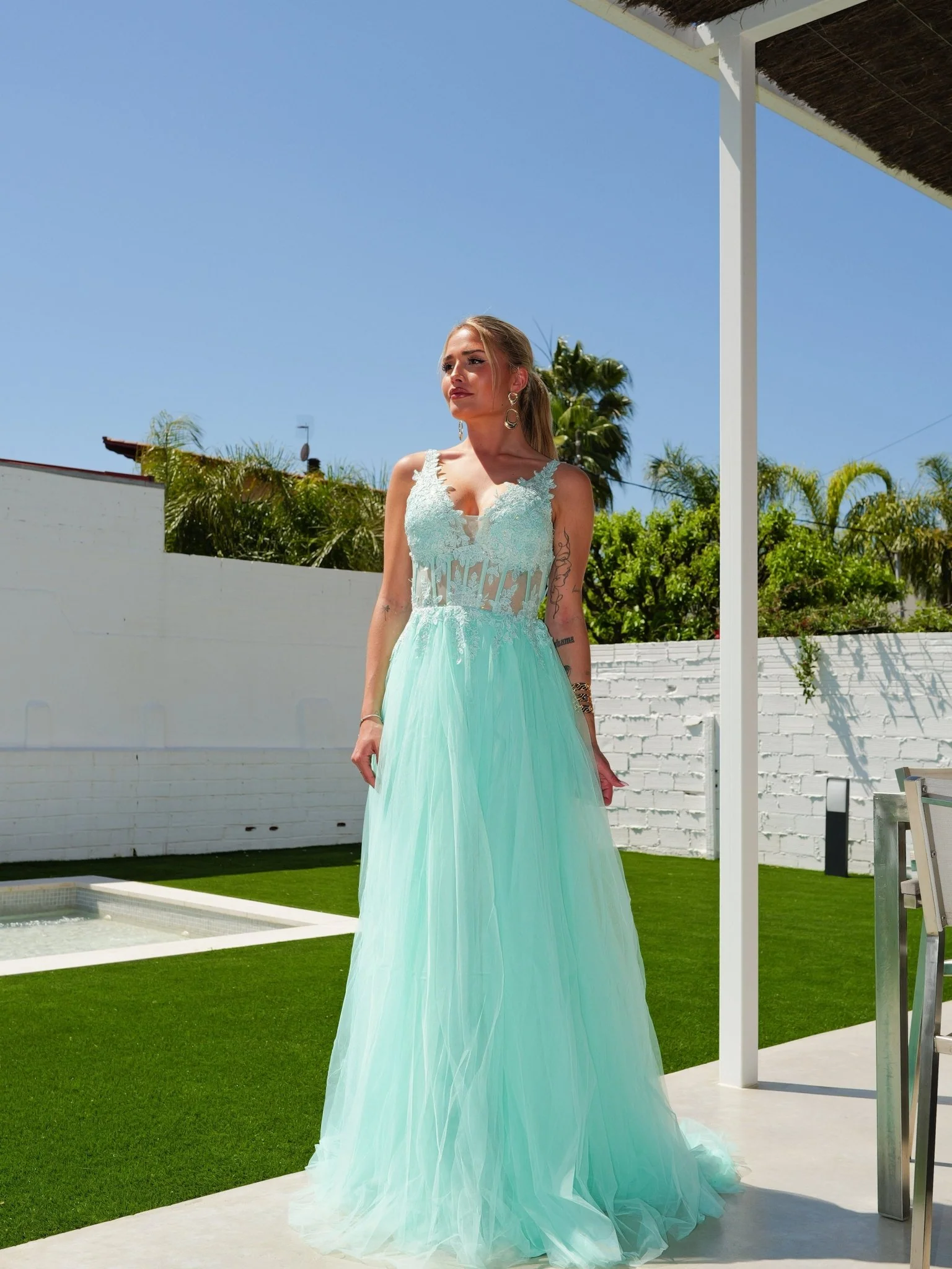 Vestido corsé pico tulle menta - Image 4