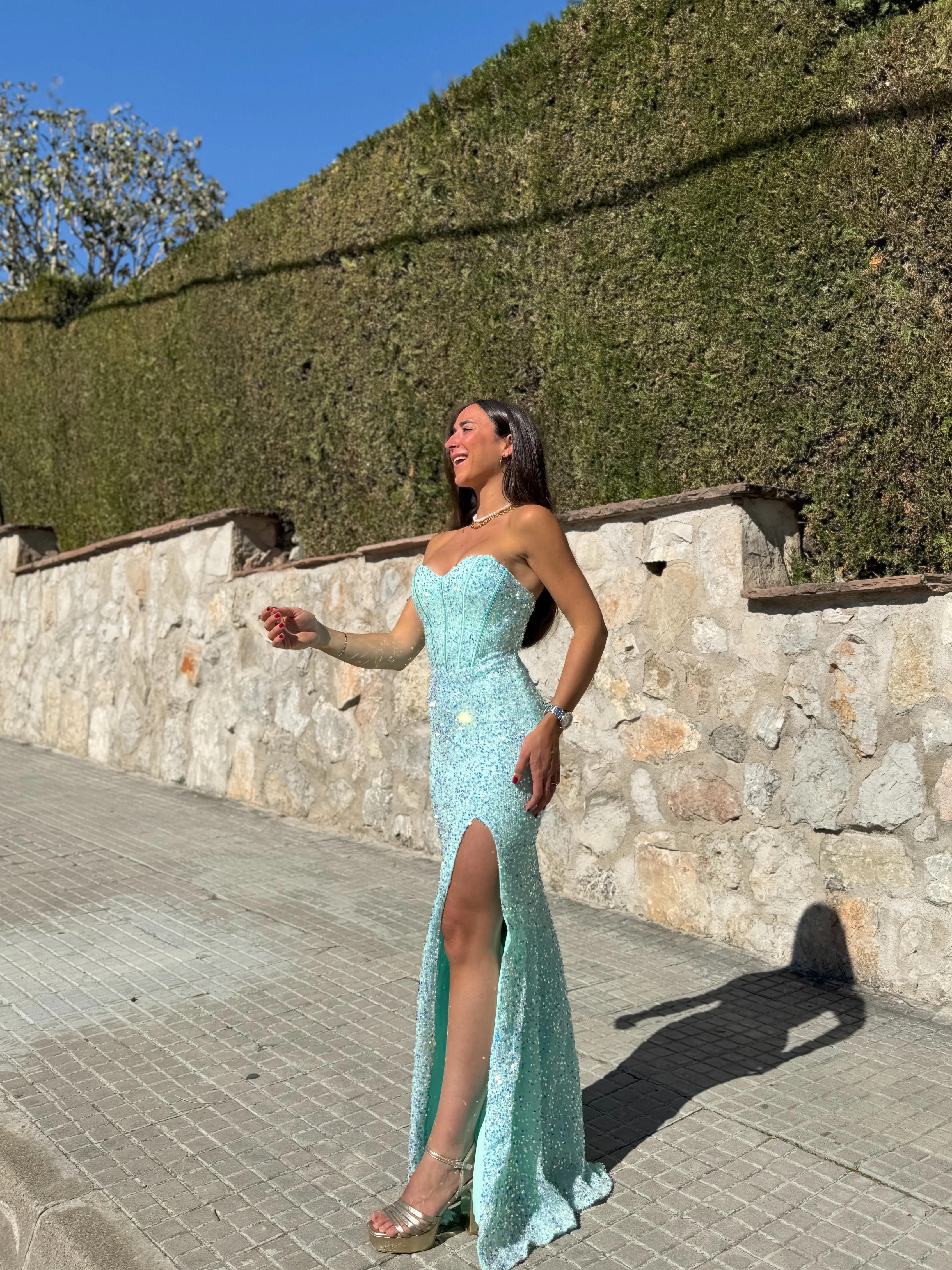 Vestido corse sirena glitter turquesa - Image 6