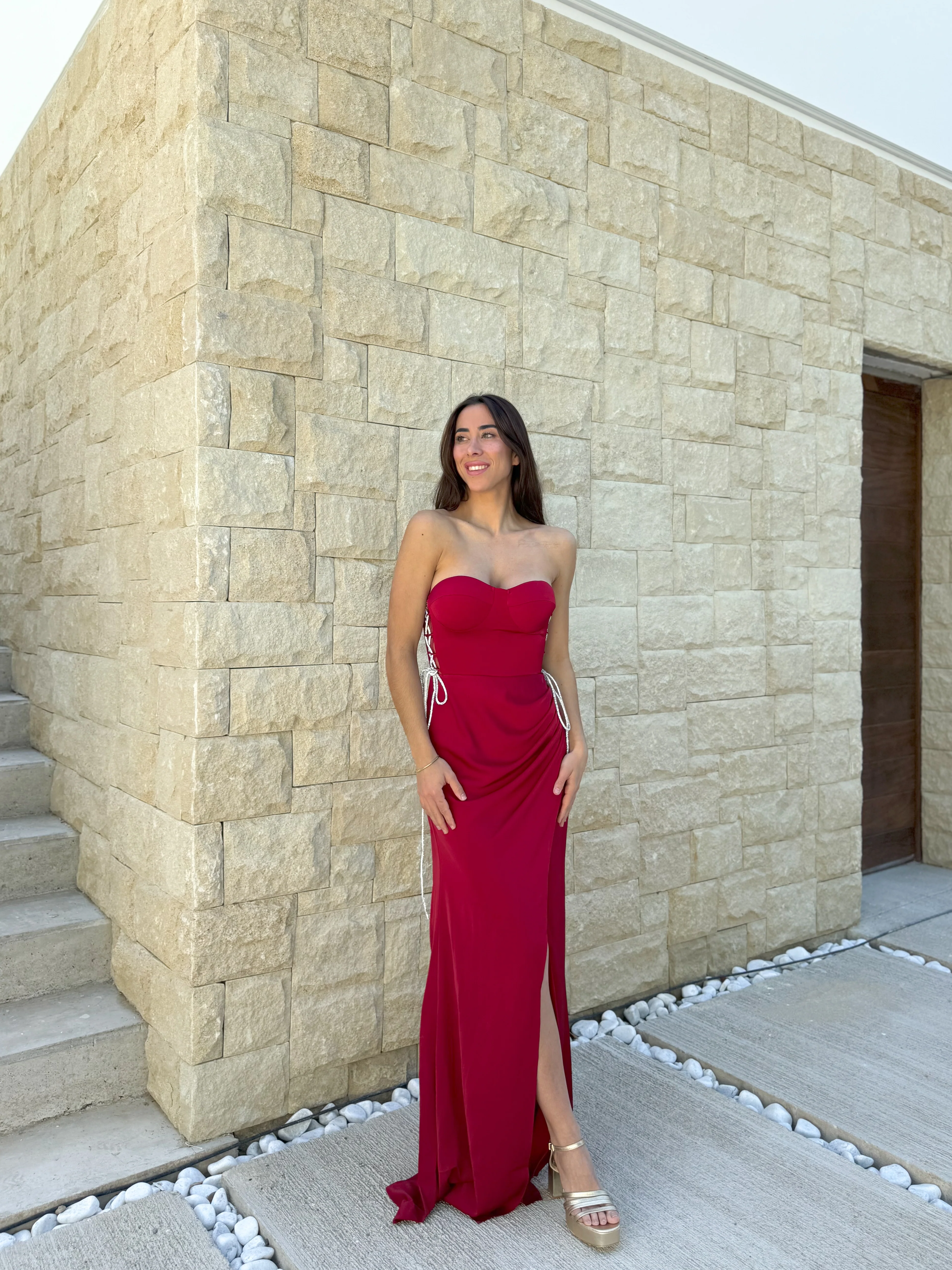 Vestido corse strass vino - Image 3