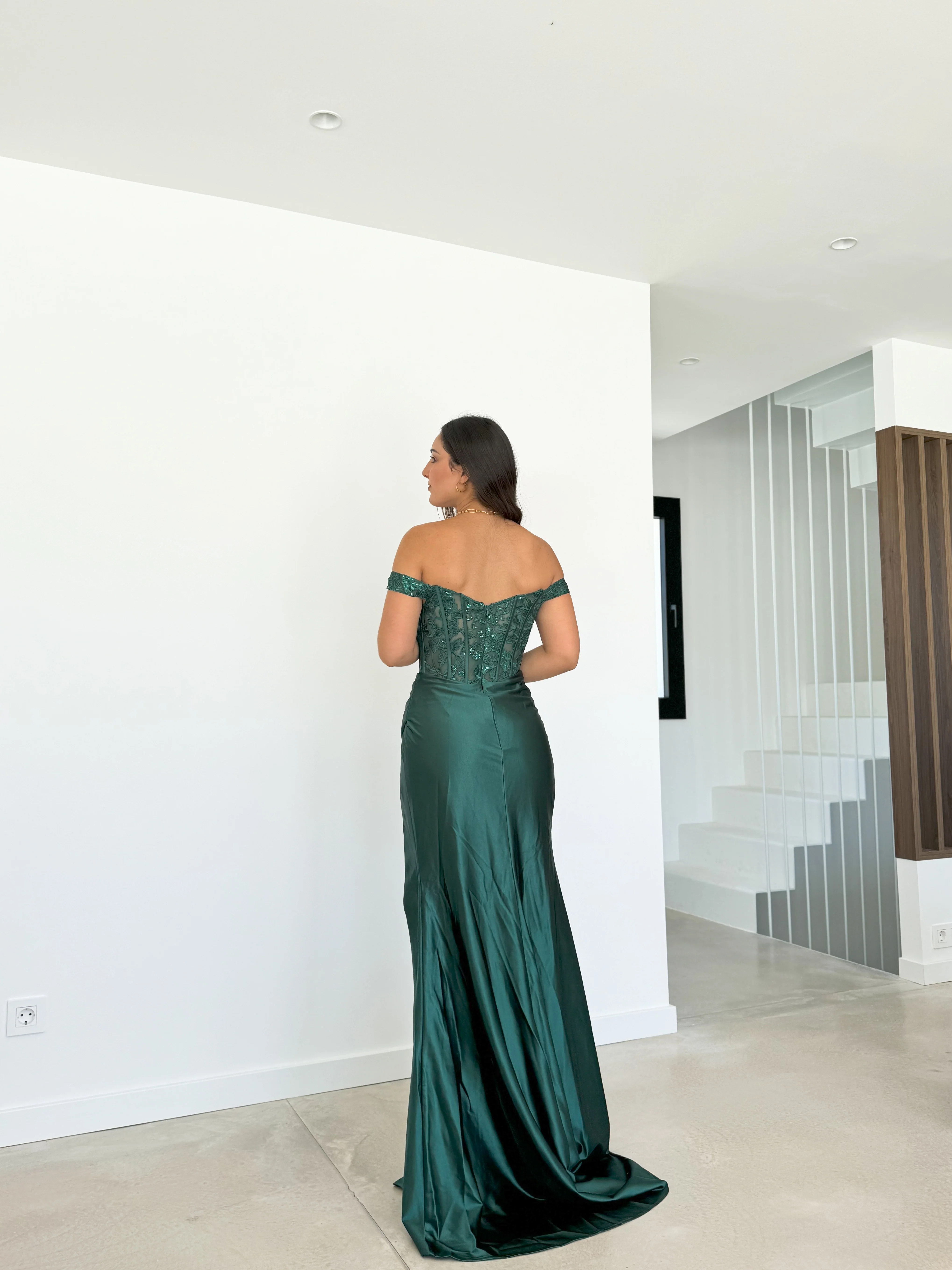Vestido encaje manguitos satinado botella - Image 6