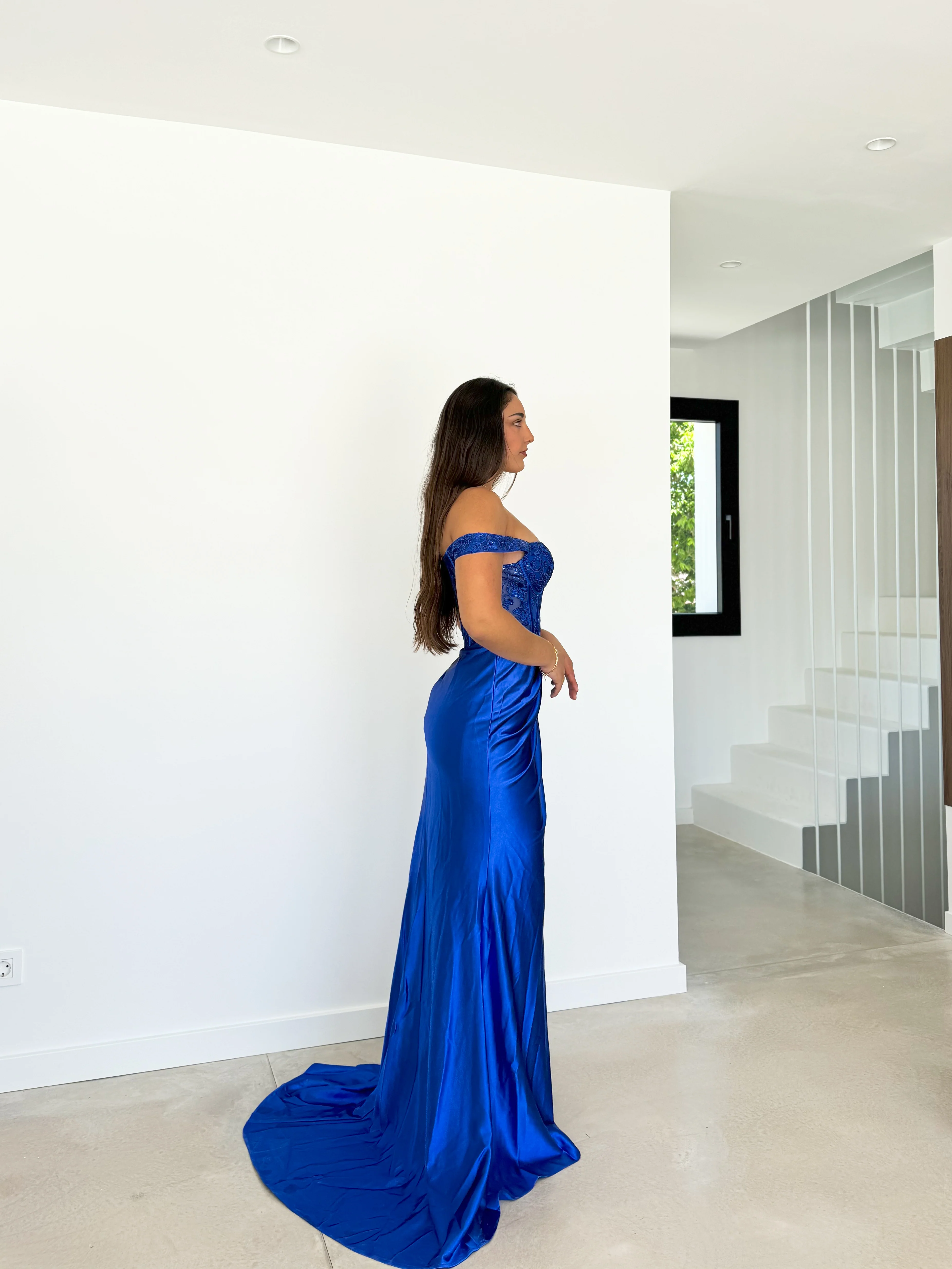 Vestido encaje manguitos satinado klein - Image 4