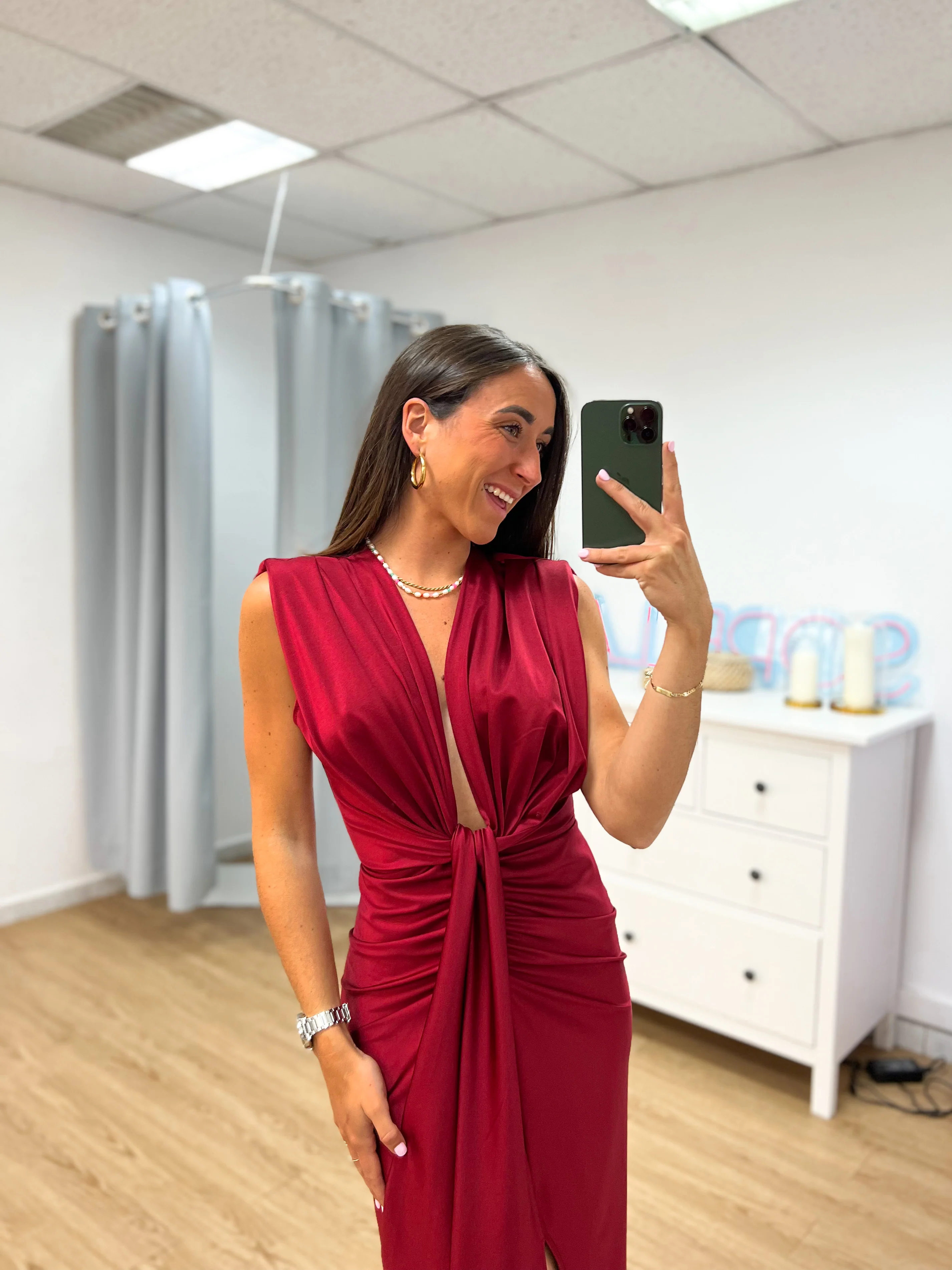 Vestido escote lazo burdeos - Image 4