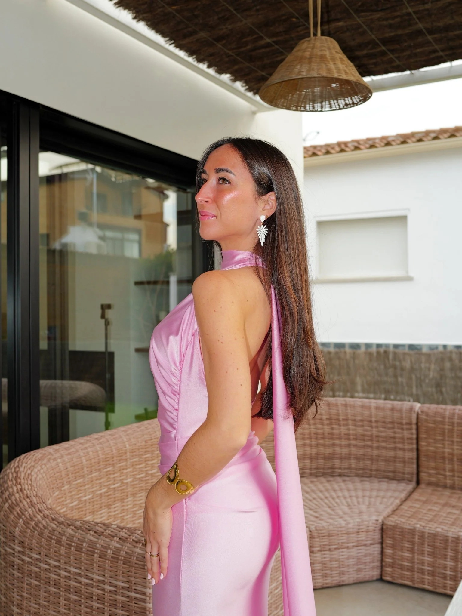 Vestido halter fruncido espalda rosa - Image 10