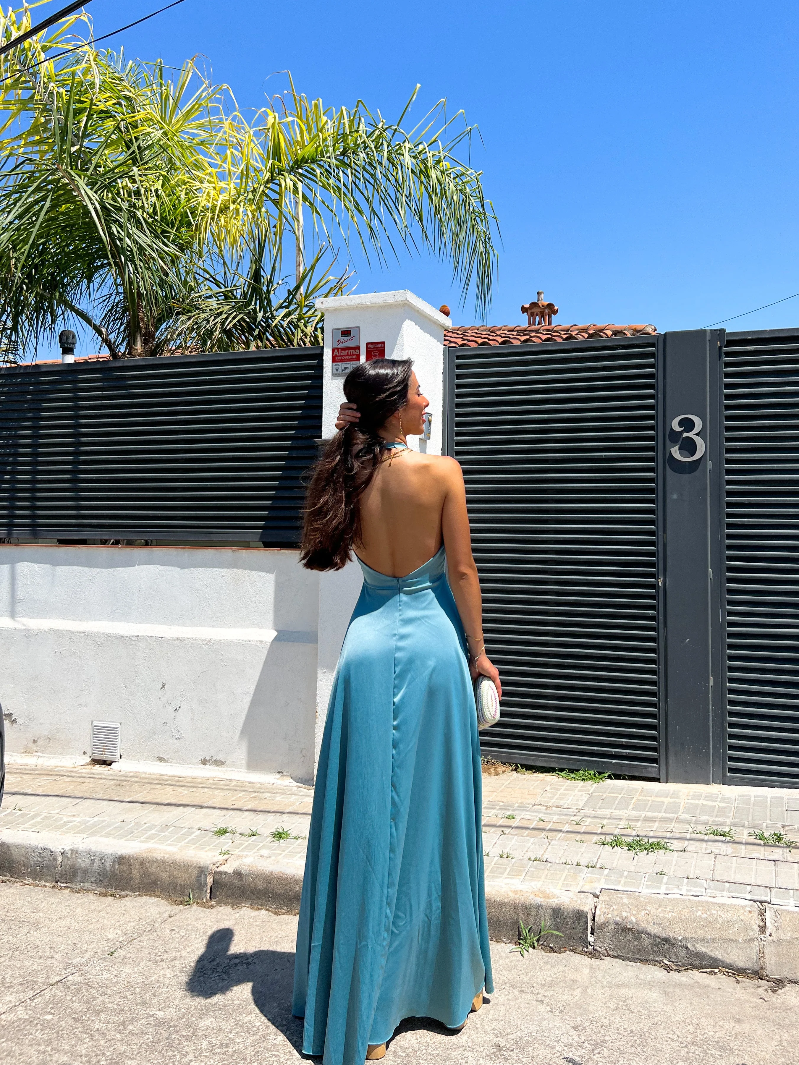 Vestido halter raso salvia - Image 3