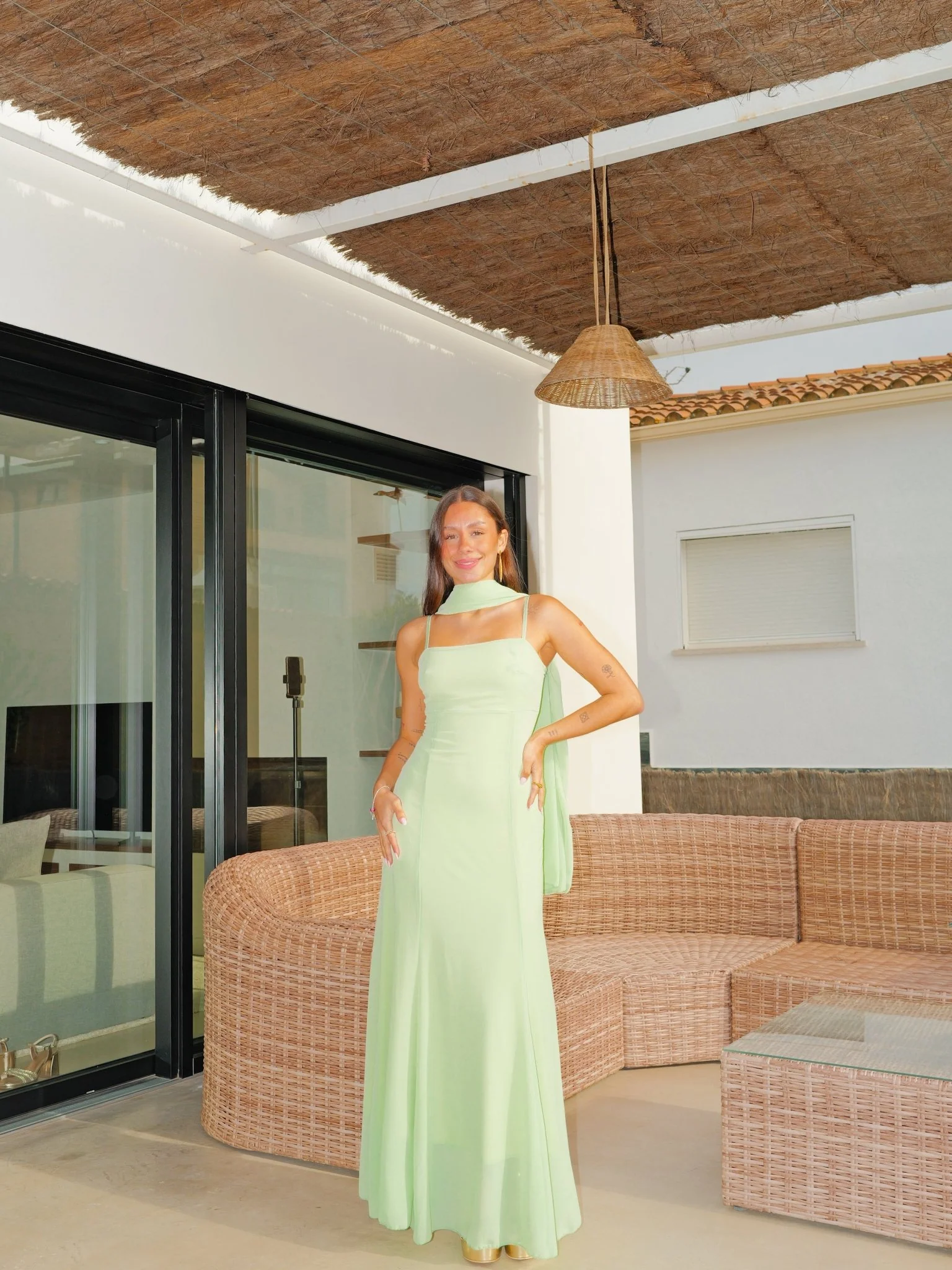 Vestido largo capa georgette menta
