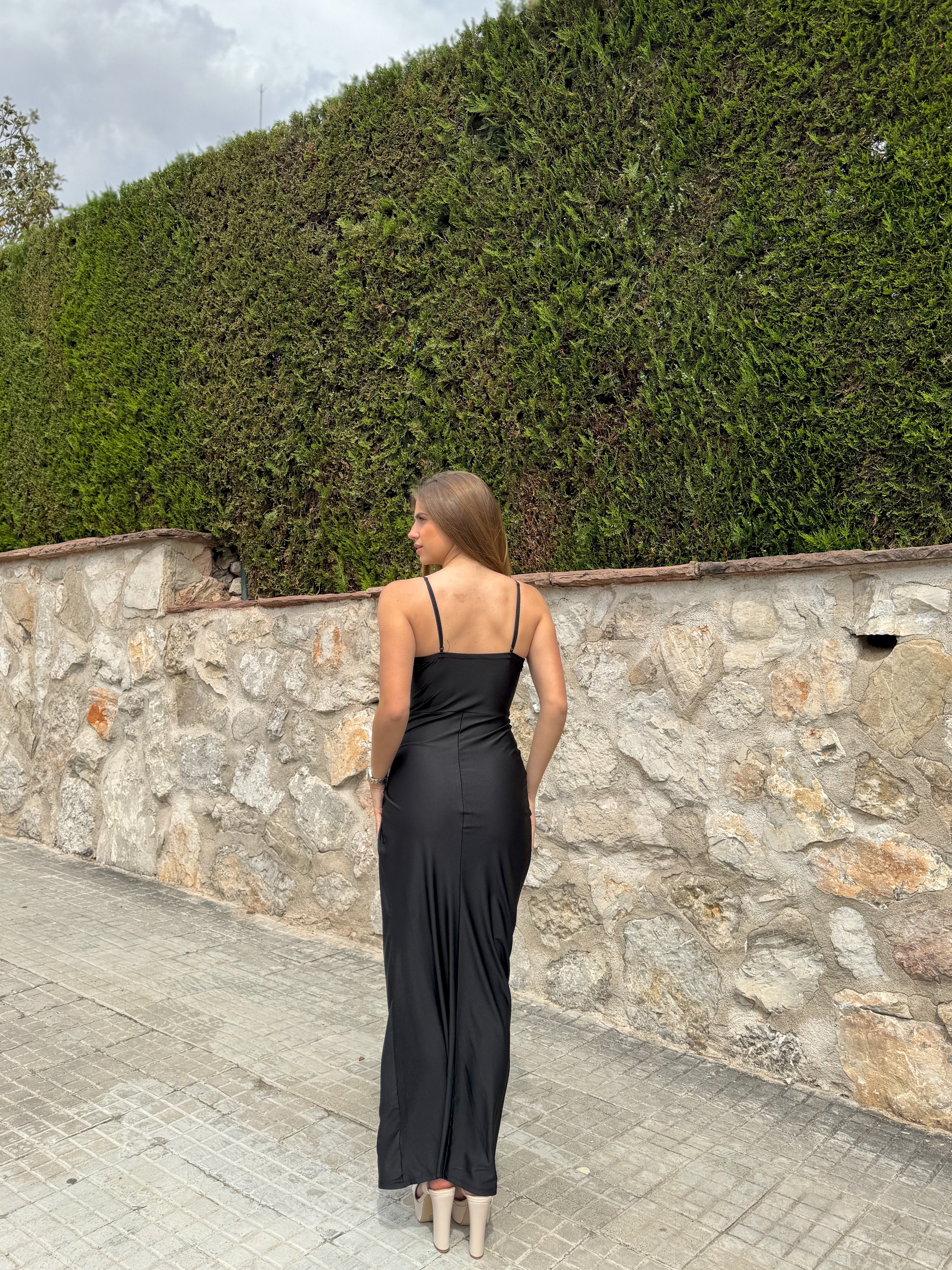Vestido largo corse satinado negro - Image 6