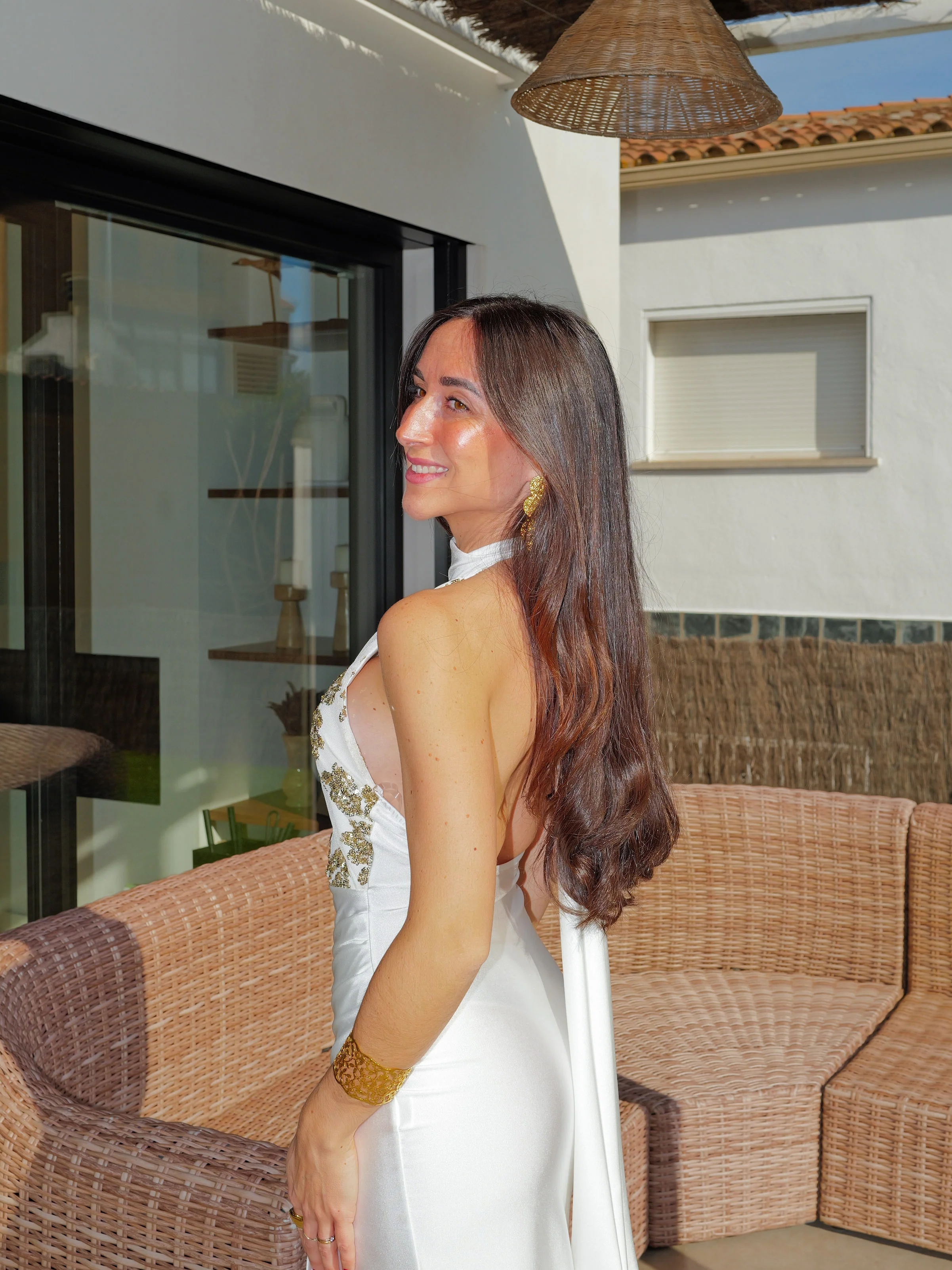 Vestido largo detalles choker halter crema - Image 11