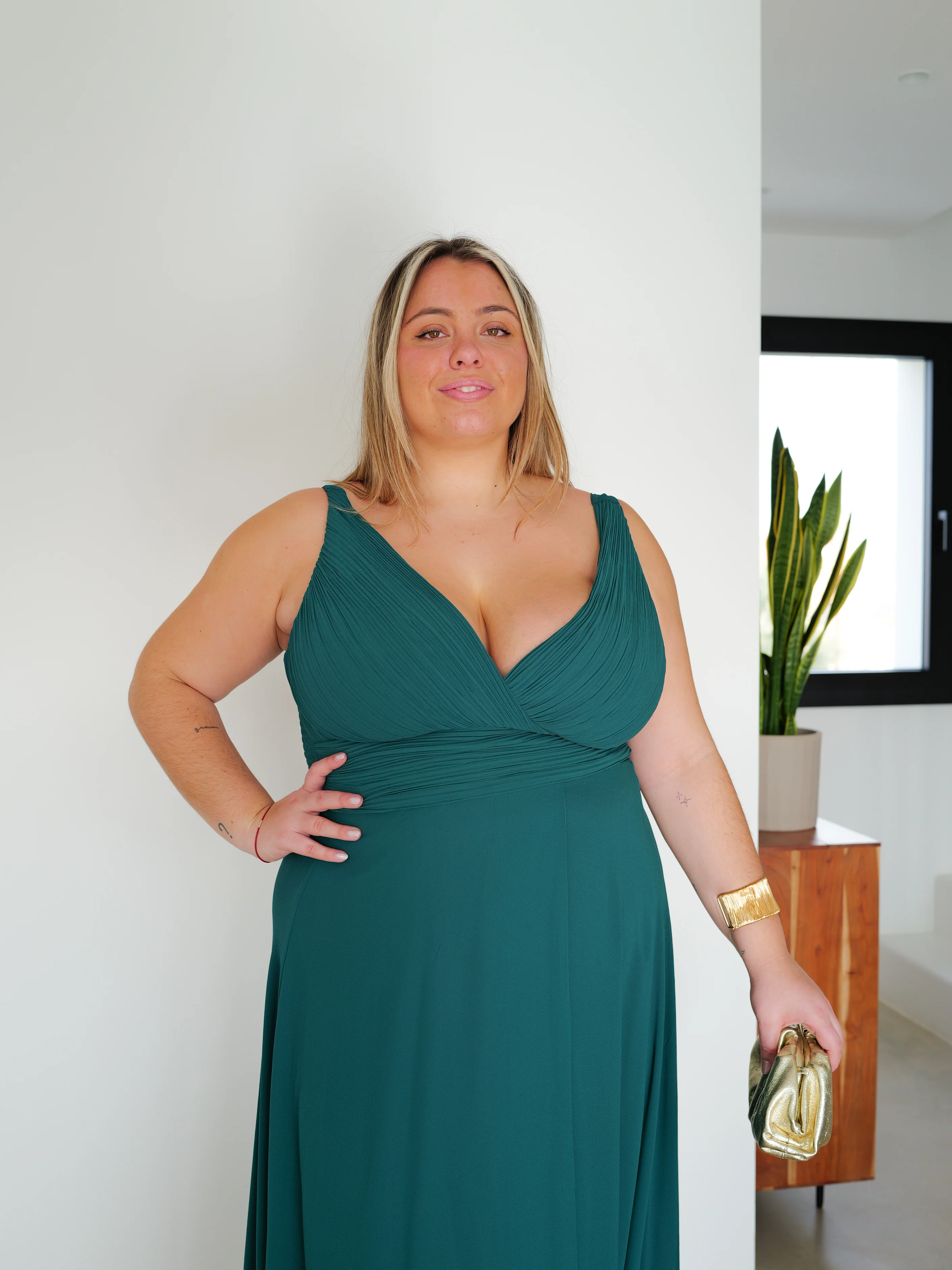 Vestido largo escote pico drapeado botella - Image 5