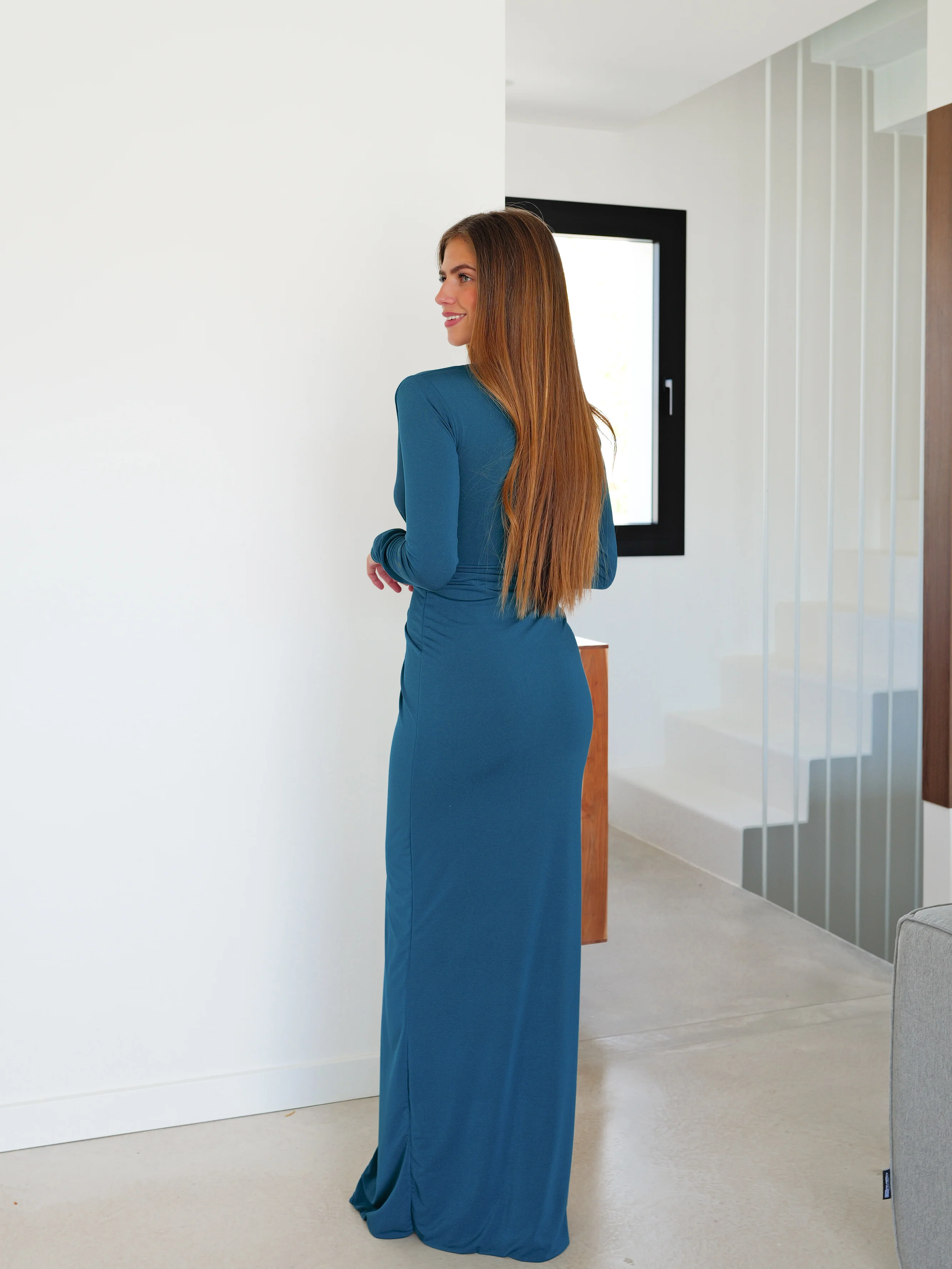 Vestido largo nudo petróleo - Image 5