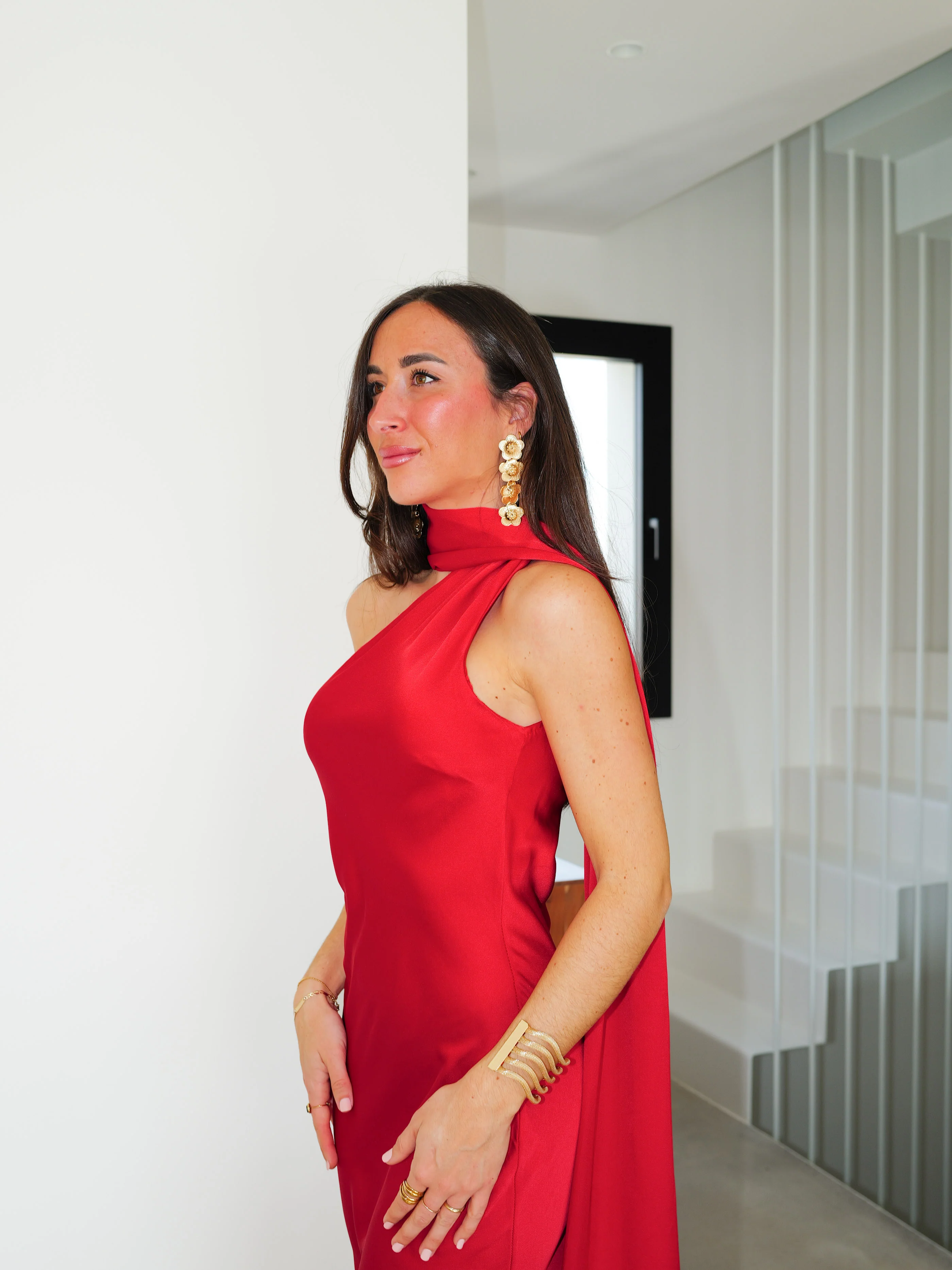 Vestido largo raso choker rojo - Image 4