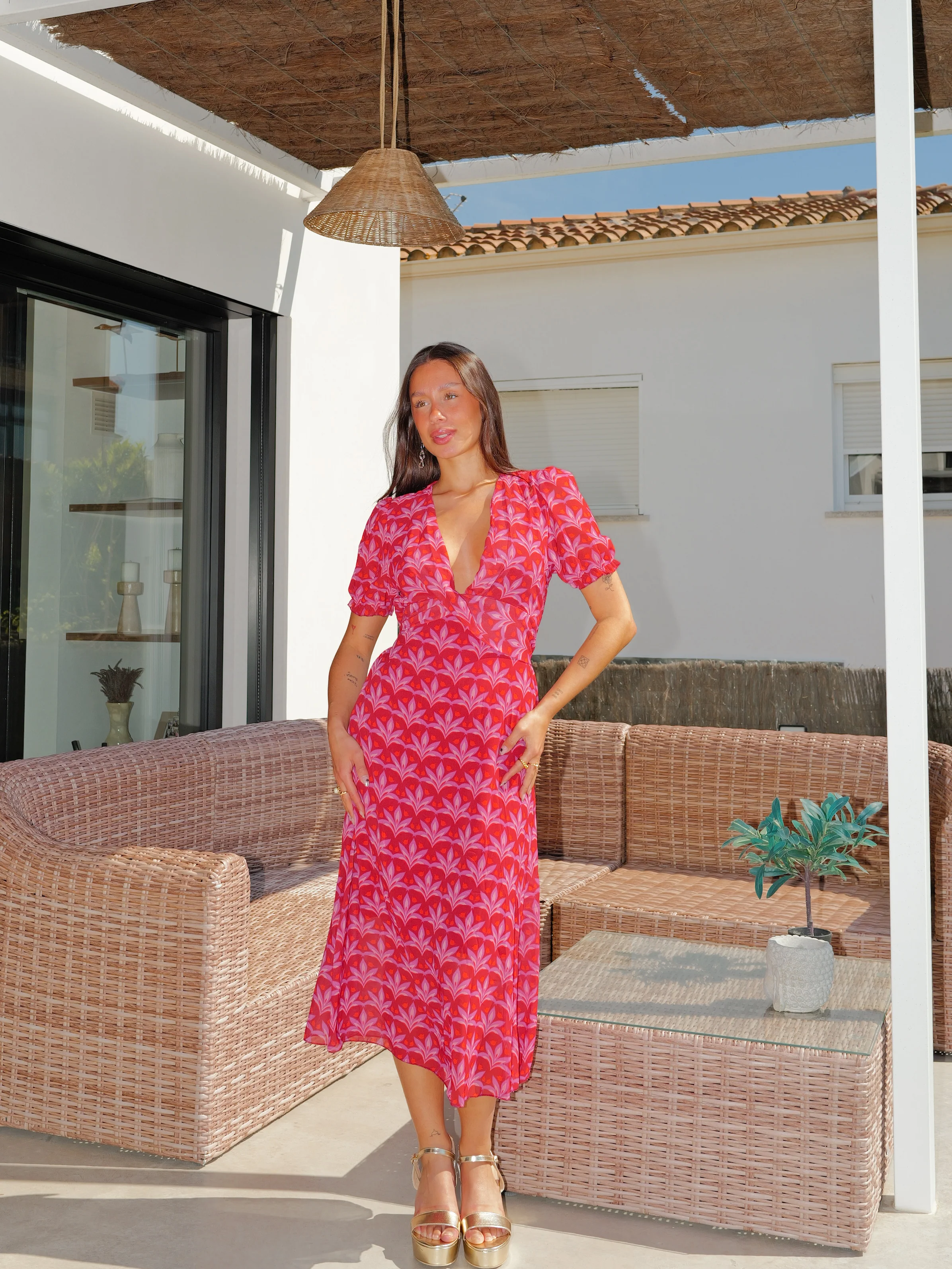 Vestido midi cruzado mangas estampado caldera - Image 4