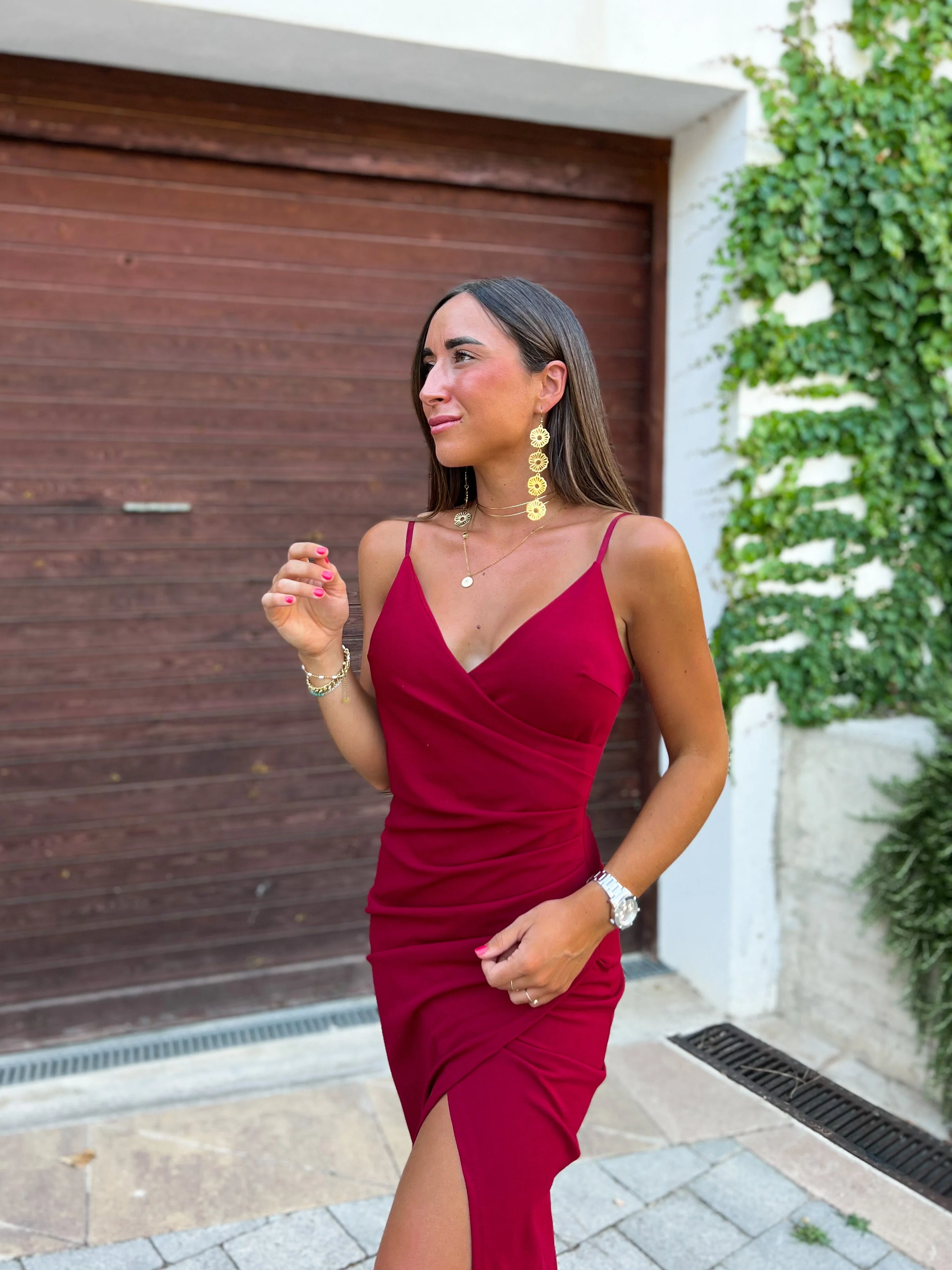Vestido midi tirantes burdeos - Image 4