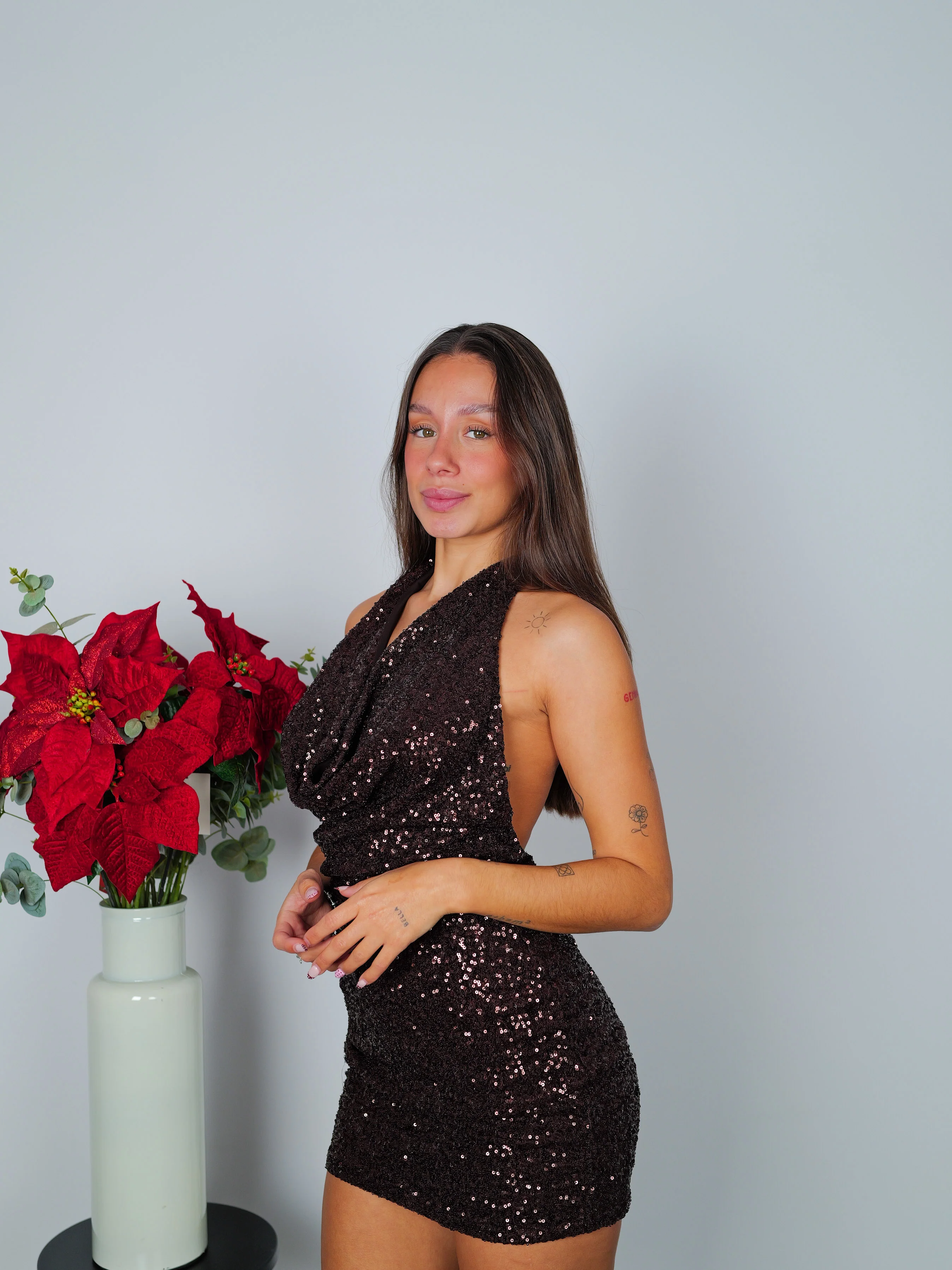 Vestido mini cascada glitter chocolate - Image 4