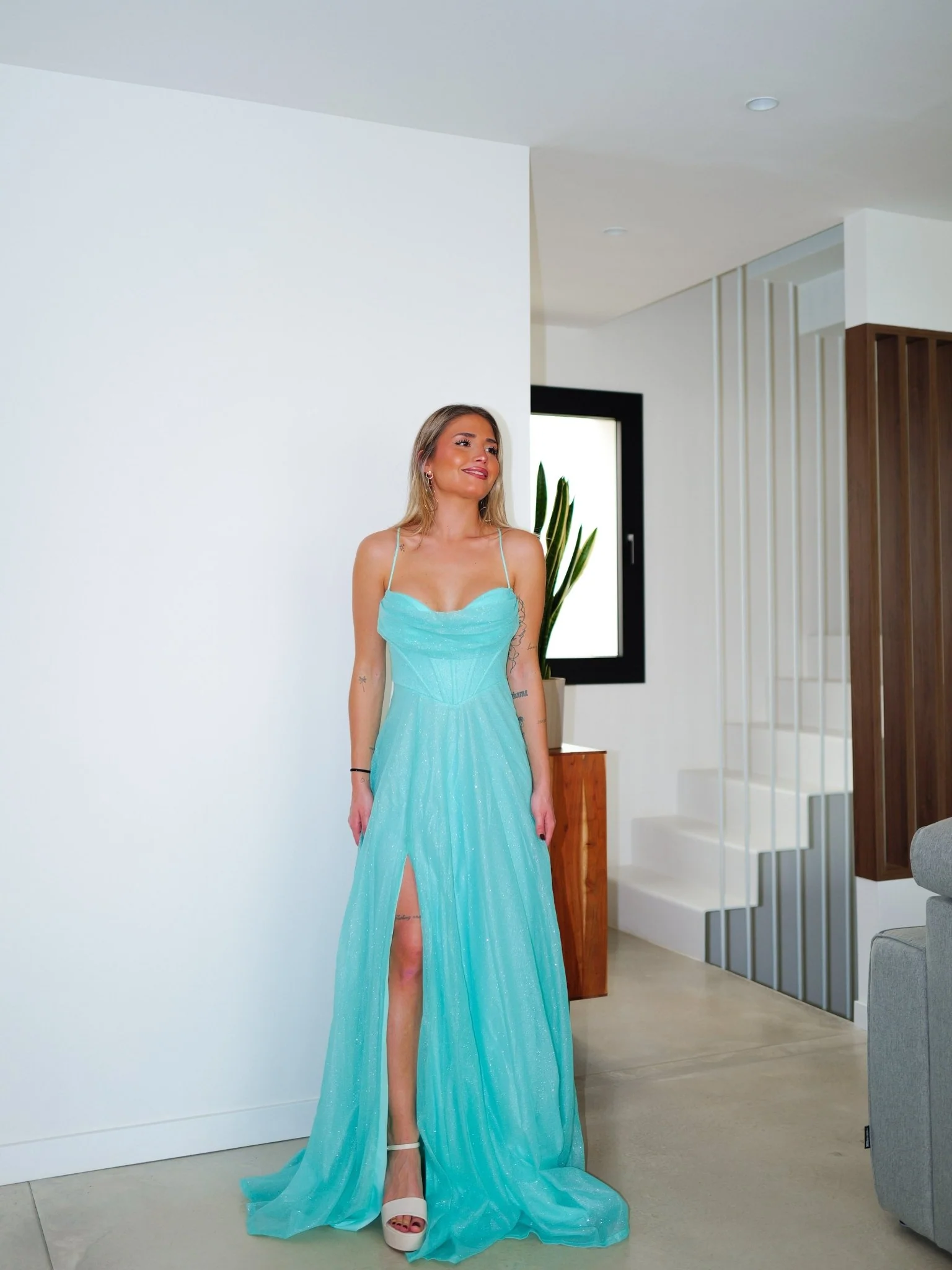 Vestido palabra corsé brillos turquesa - Image 3