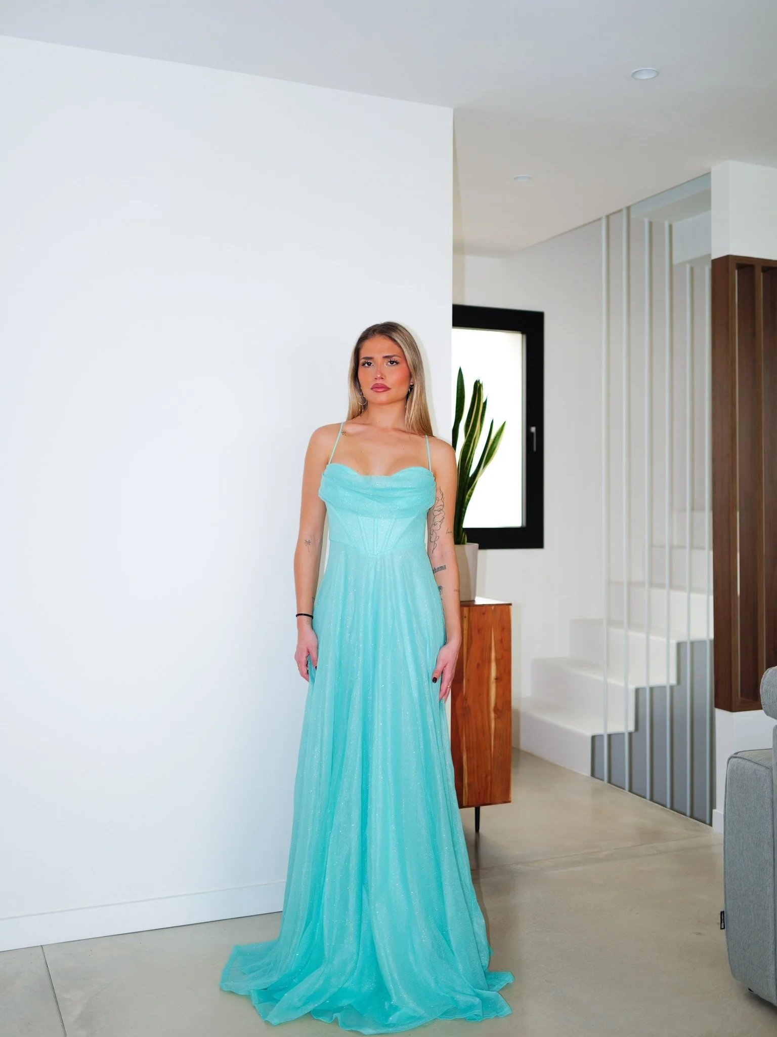 Vestido palabra corsé brillos turquesa - Image 6