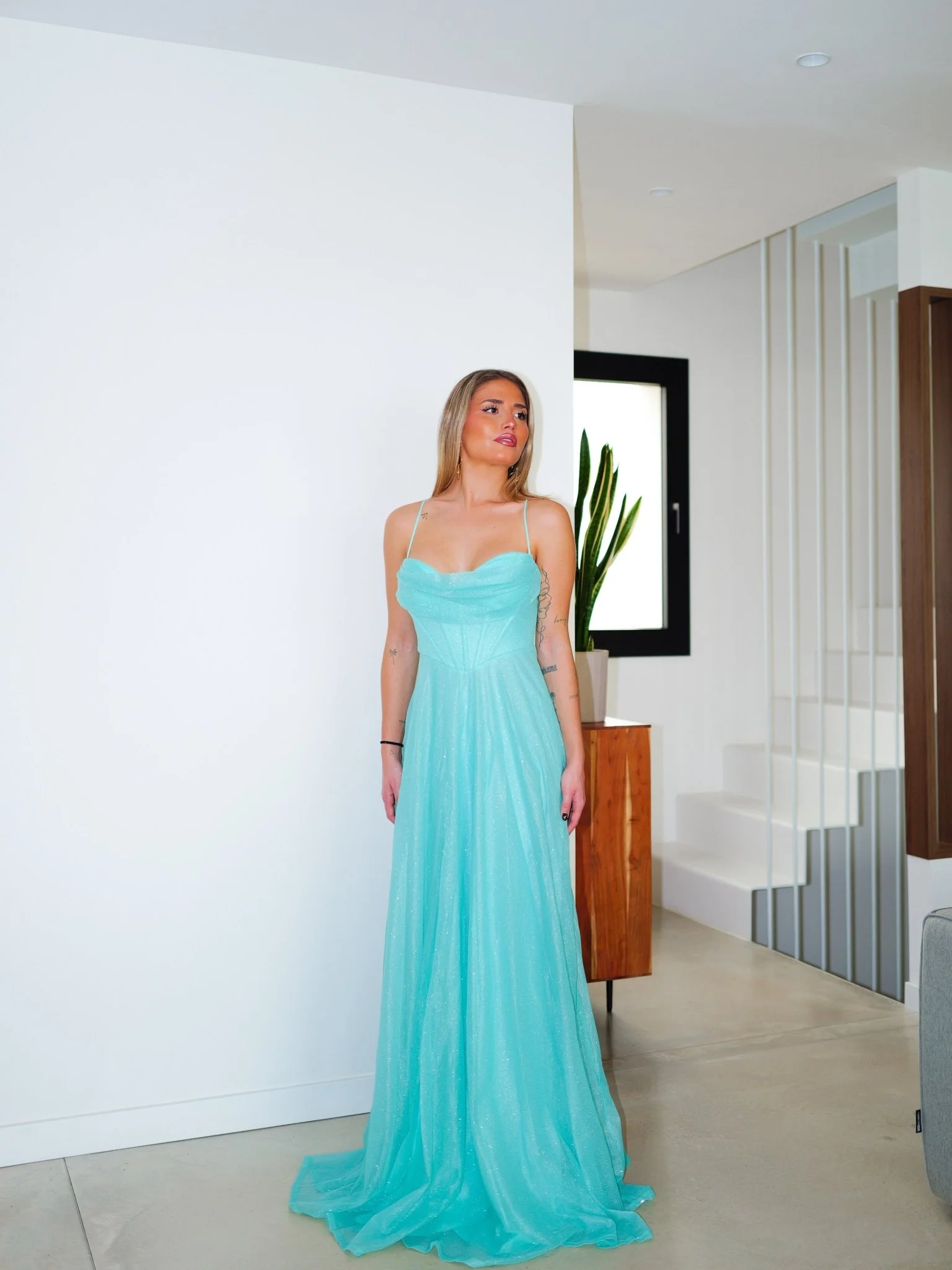 Vestido palabra corsé brillos turquesa - Image 7