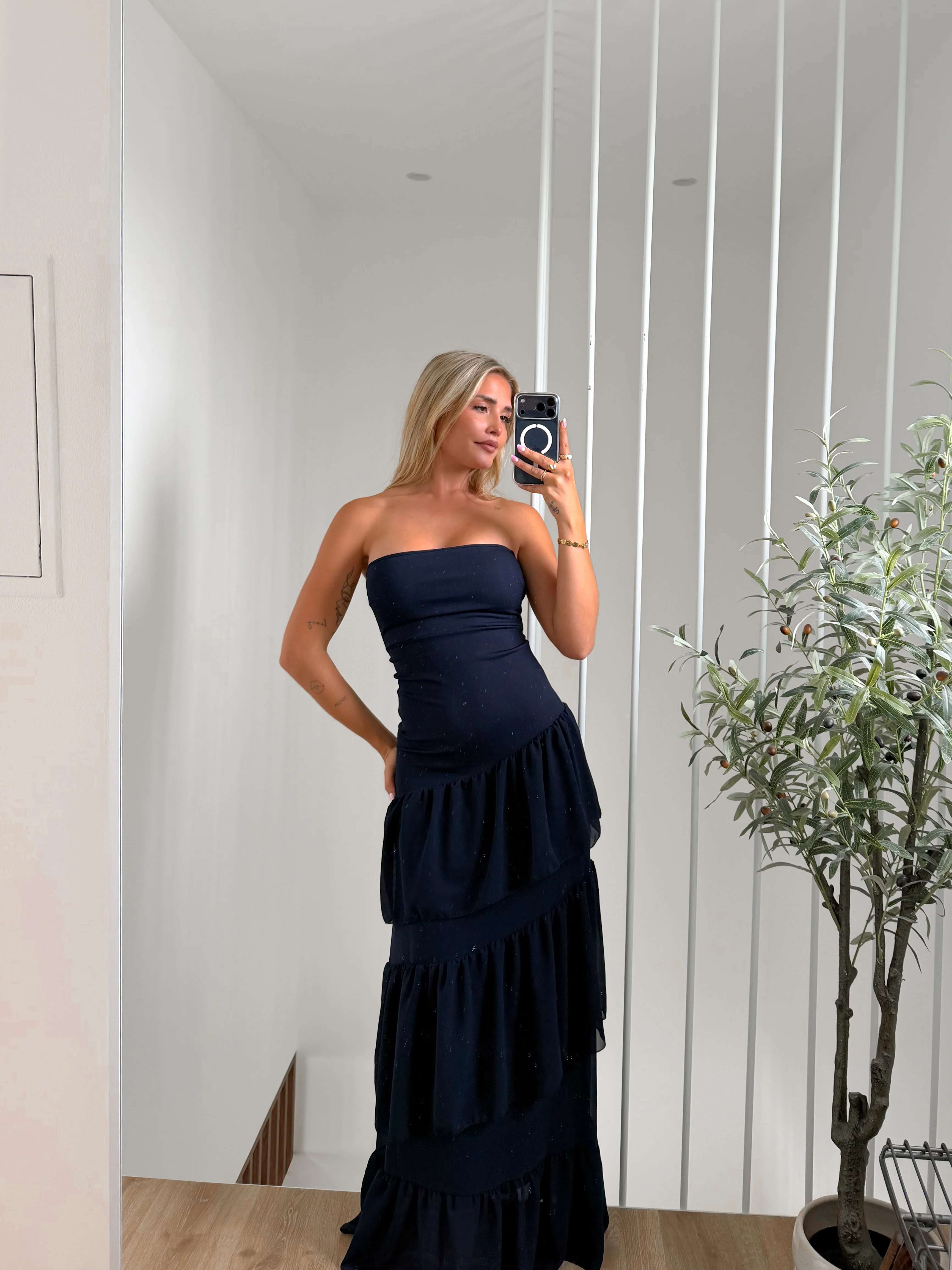 Vestido palabra volantes asimetrico marino - Image 3