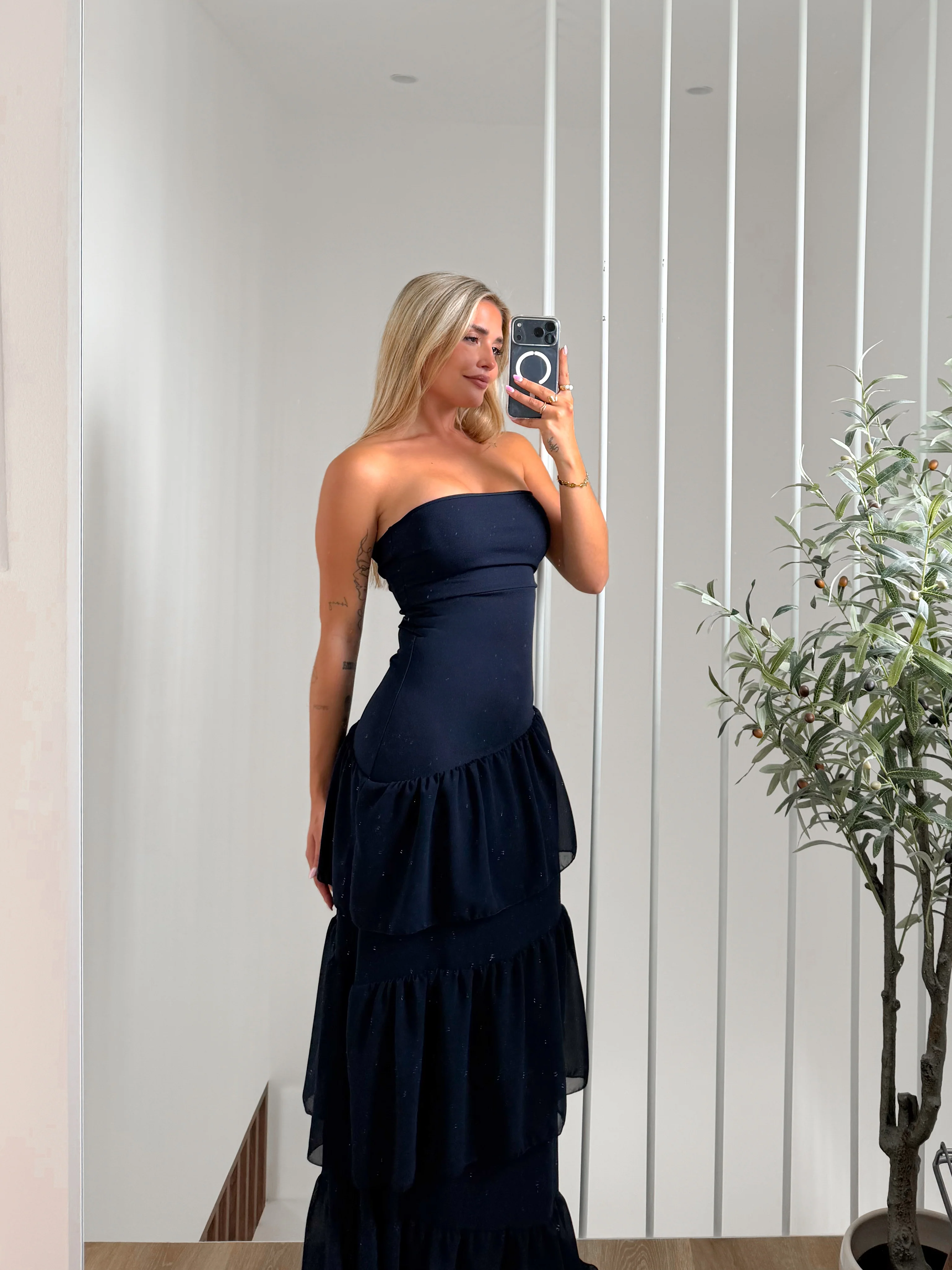Vestido palabra volantes asimetrico marino - Image 8