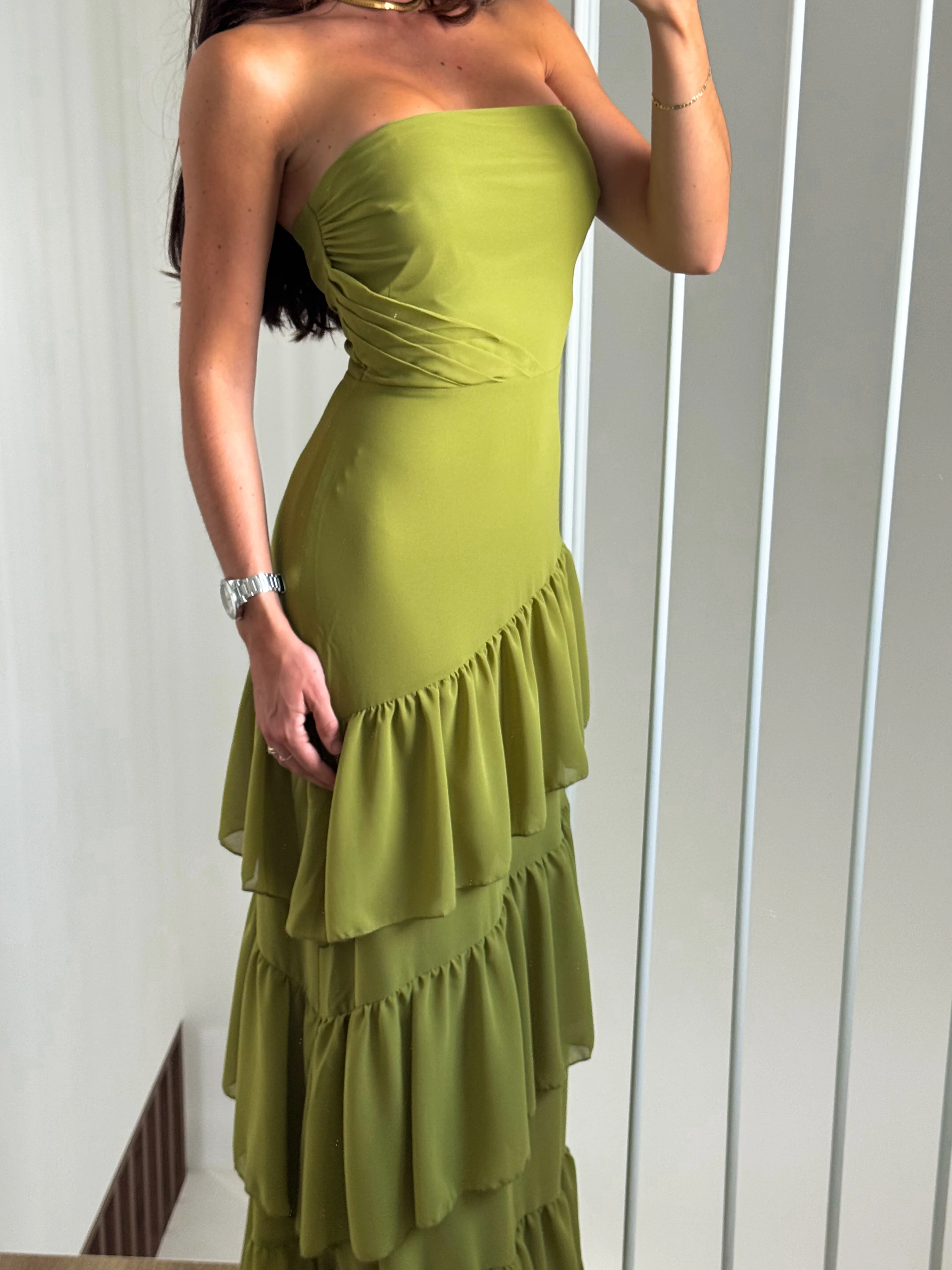 Vestido palabra volantes oliva - Image 2